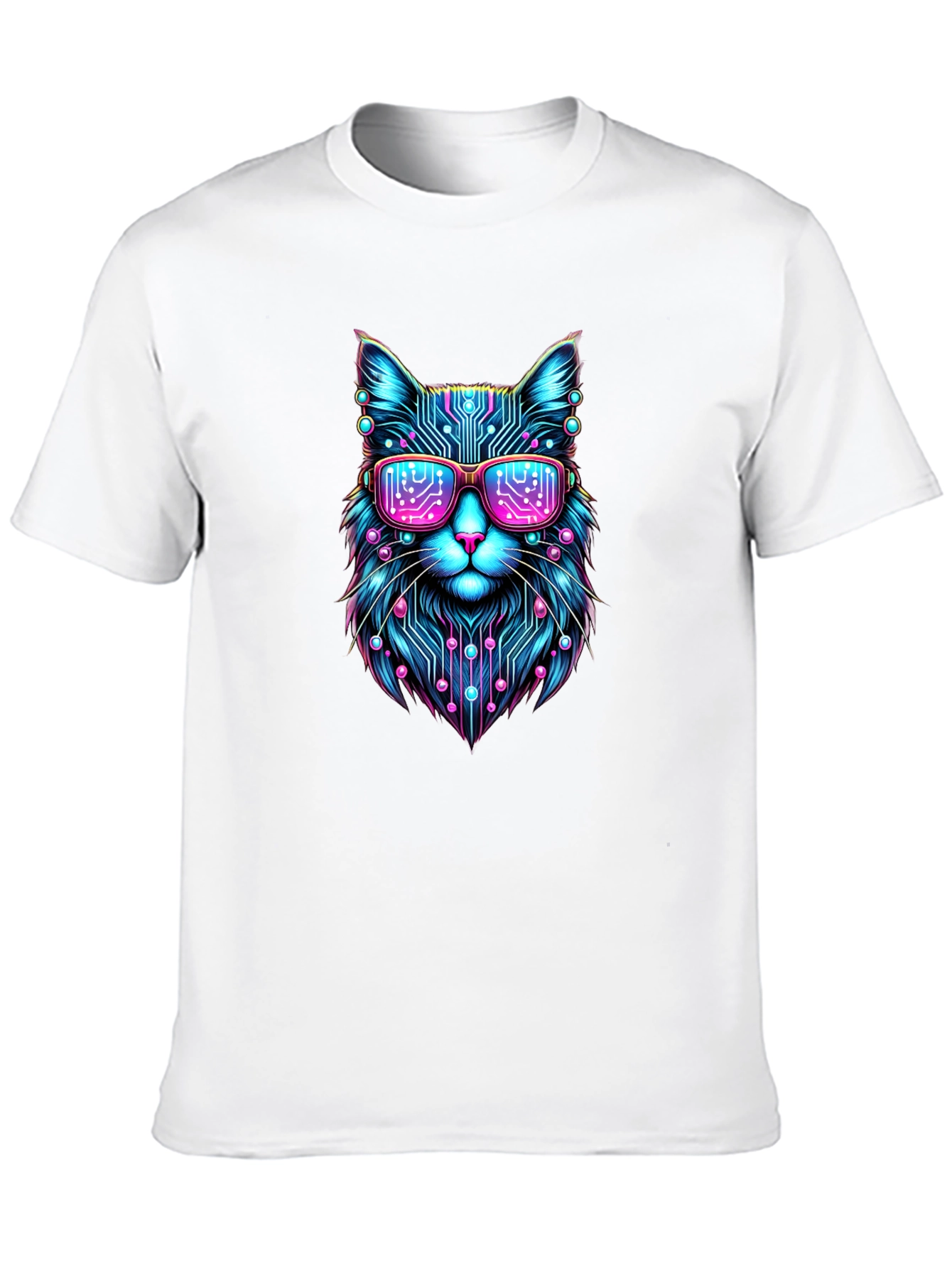 Cyberpunk Cat T-Shirt Futuristic Neon Kitty Tee