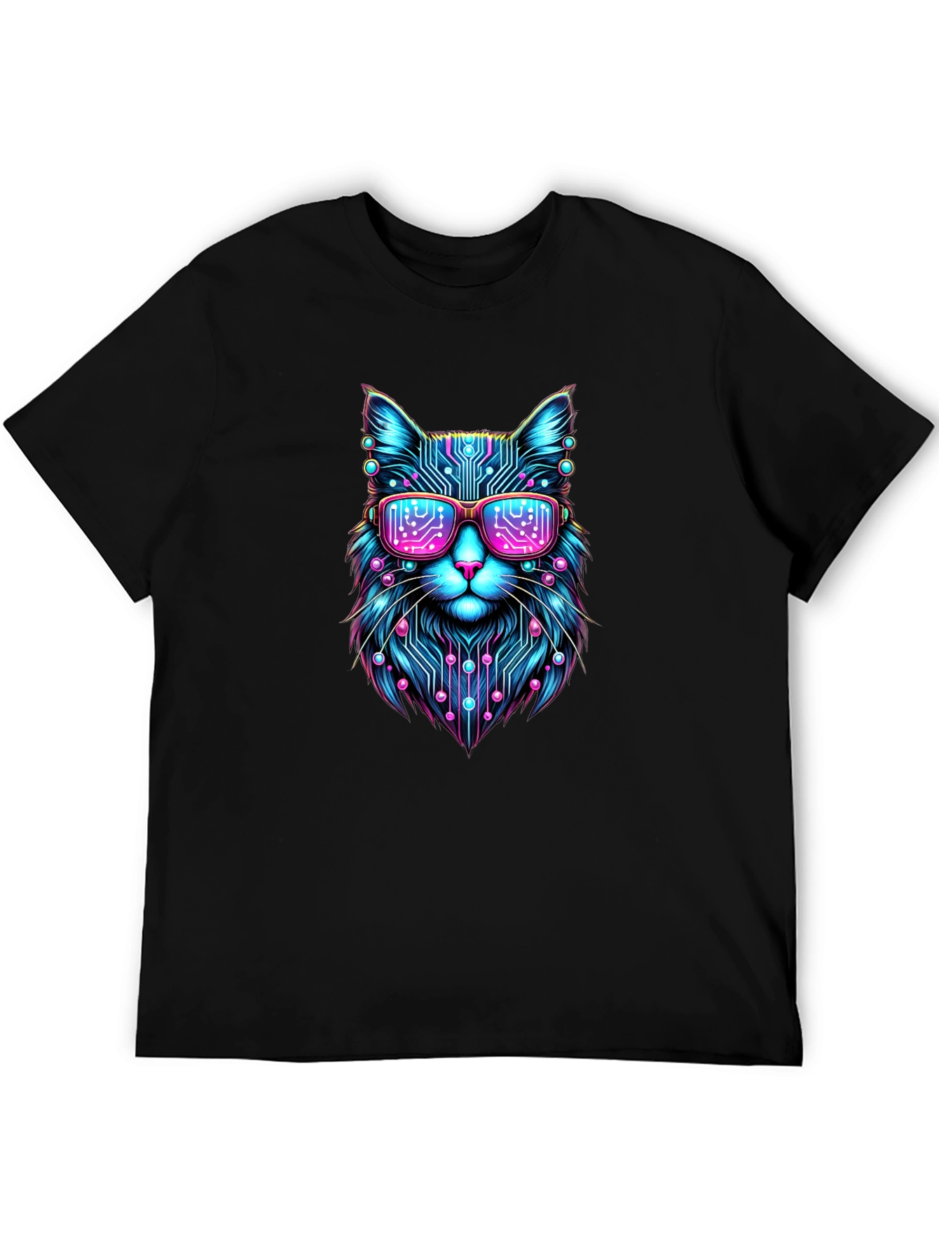Cyberpunk Cat T-Shirt Futuristic Neon Kitty Tee