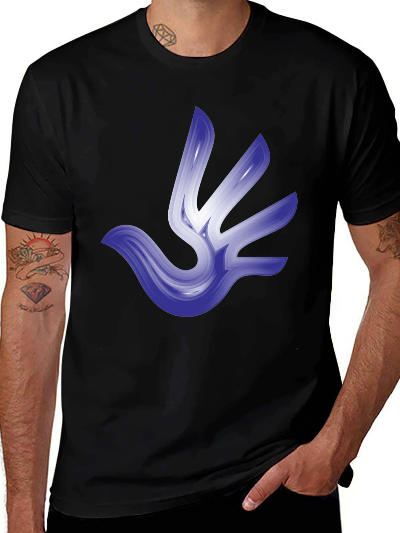 Abstract Bird Graphic Tee - Stylish Black T-Shirt