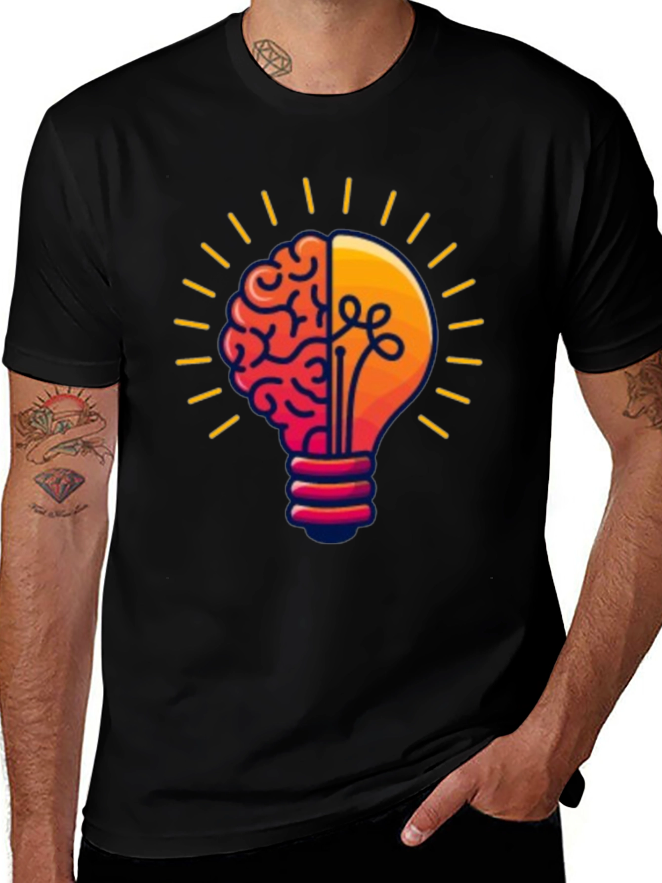 Brain Power Lightbulb Graphic Tee - Black