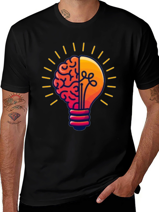 Brain Power Lightbulb Graphic Tee - Black