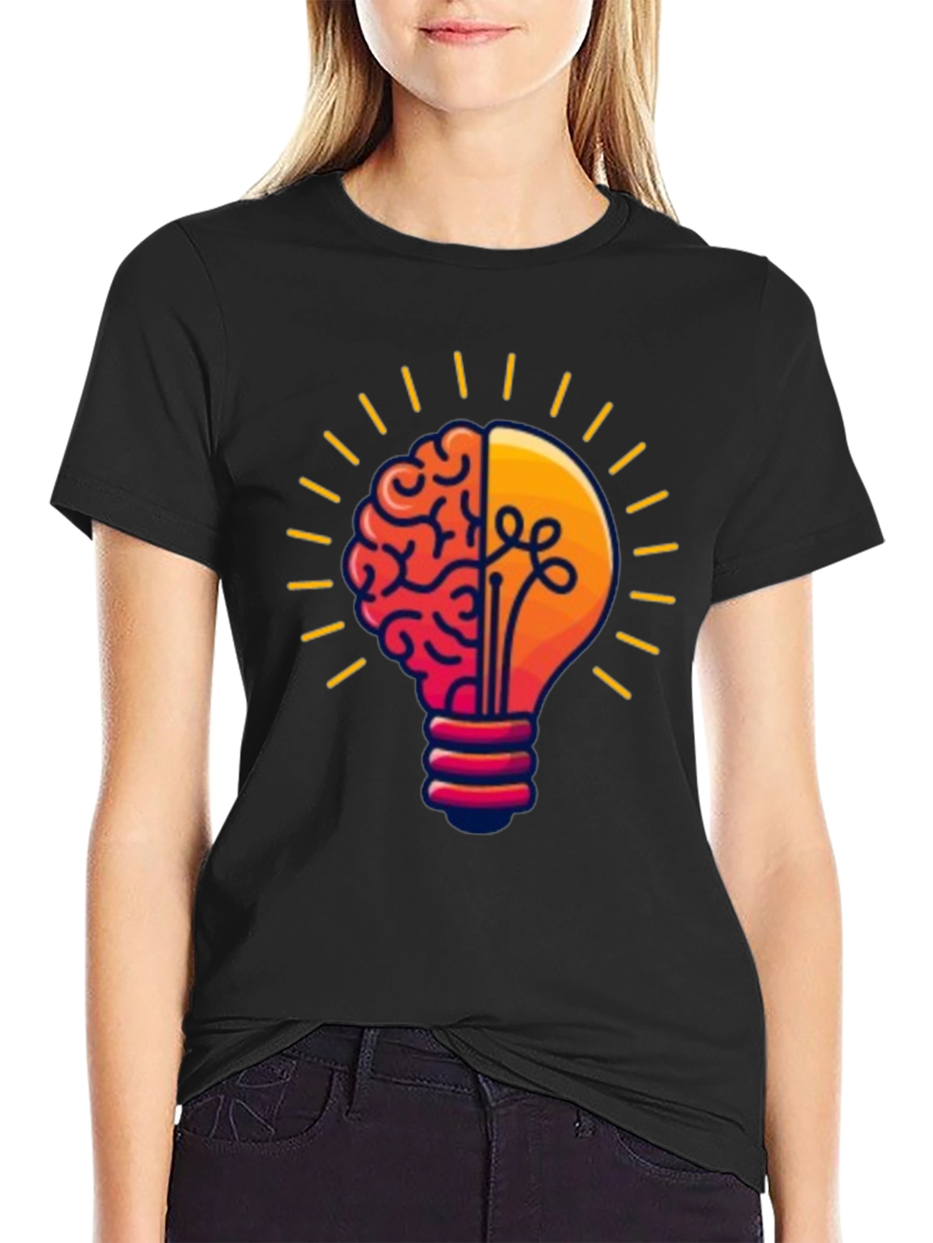 Brain Power Lightbulb Graphic Tee - Black