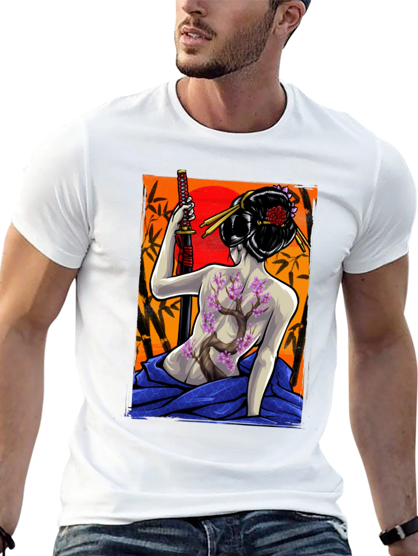Geisha Warrior Graphic Tee - Samurai Style T-Shirt