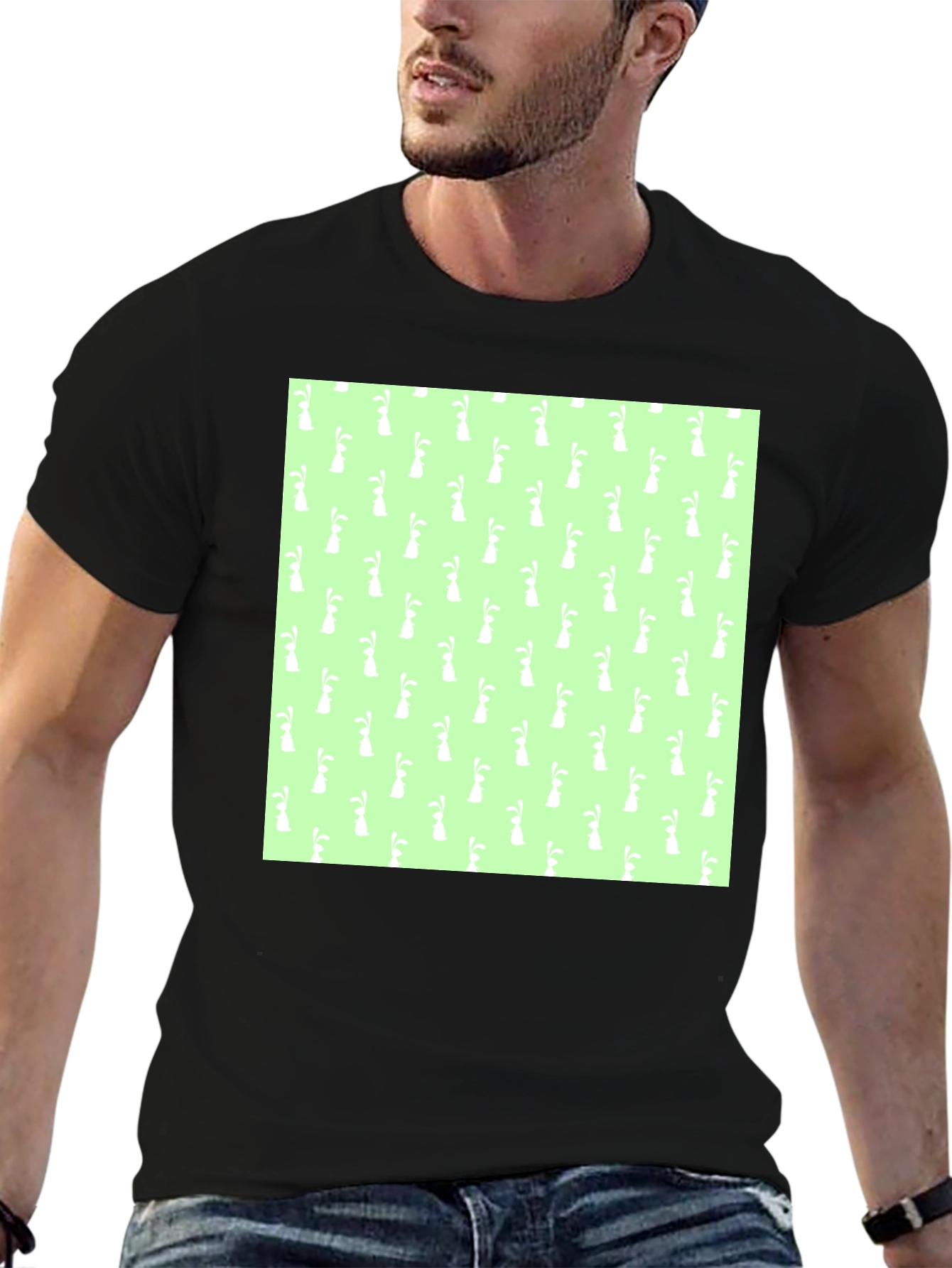 Easter Bunny Pattern Black T-Shirt