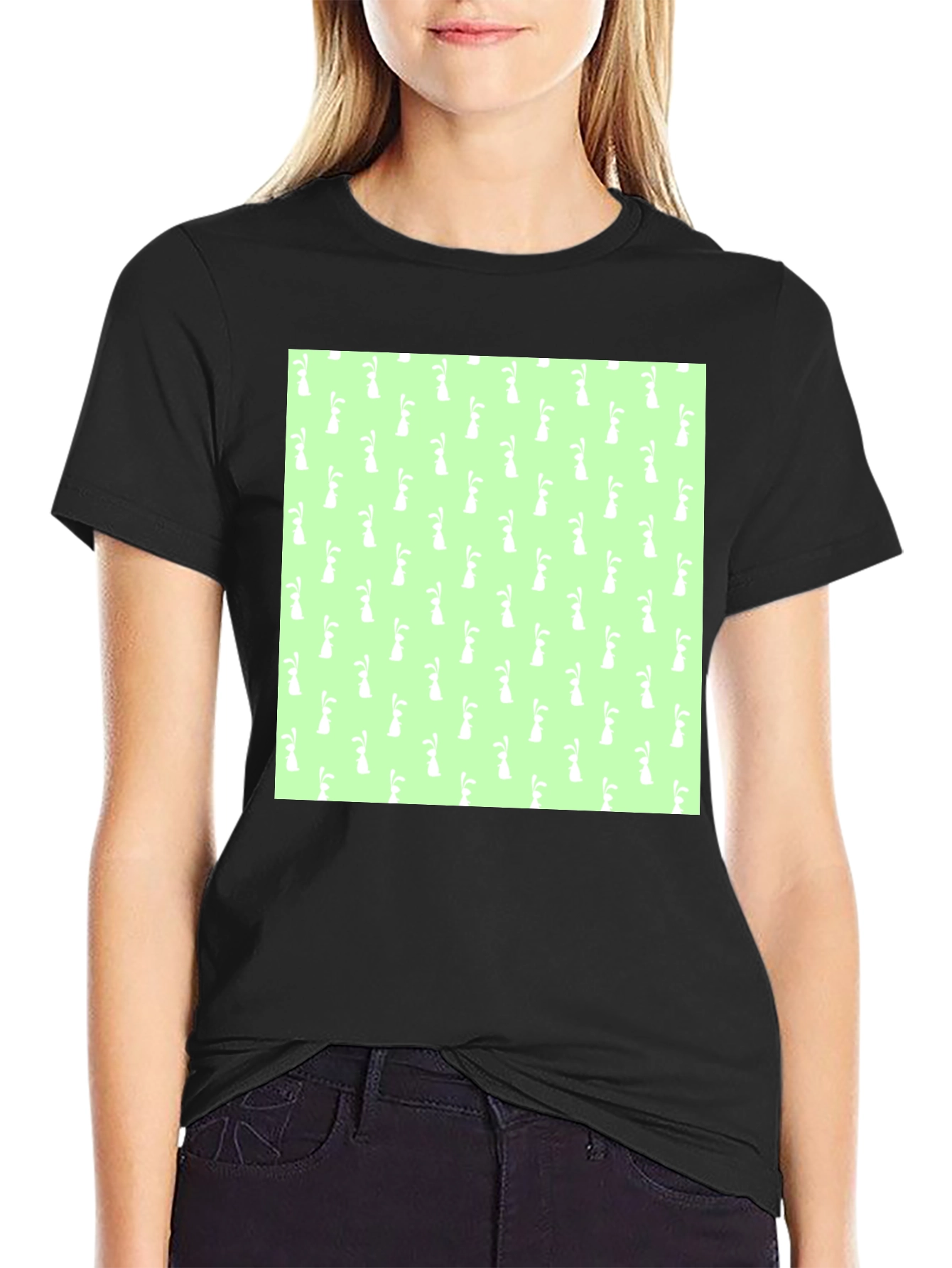 Easter Bunny Pattern Black T-Shirt