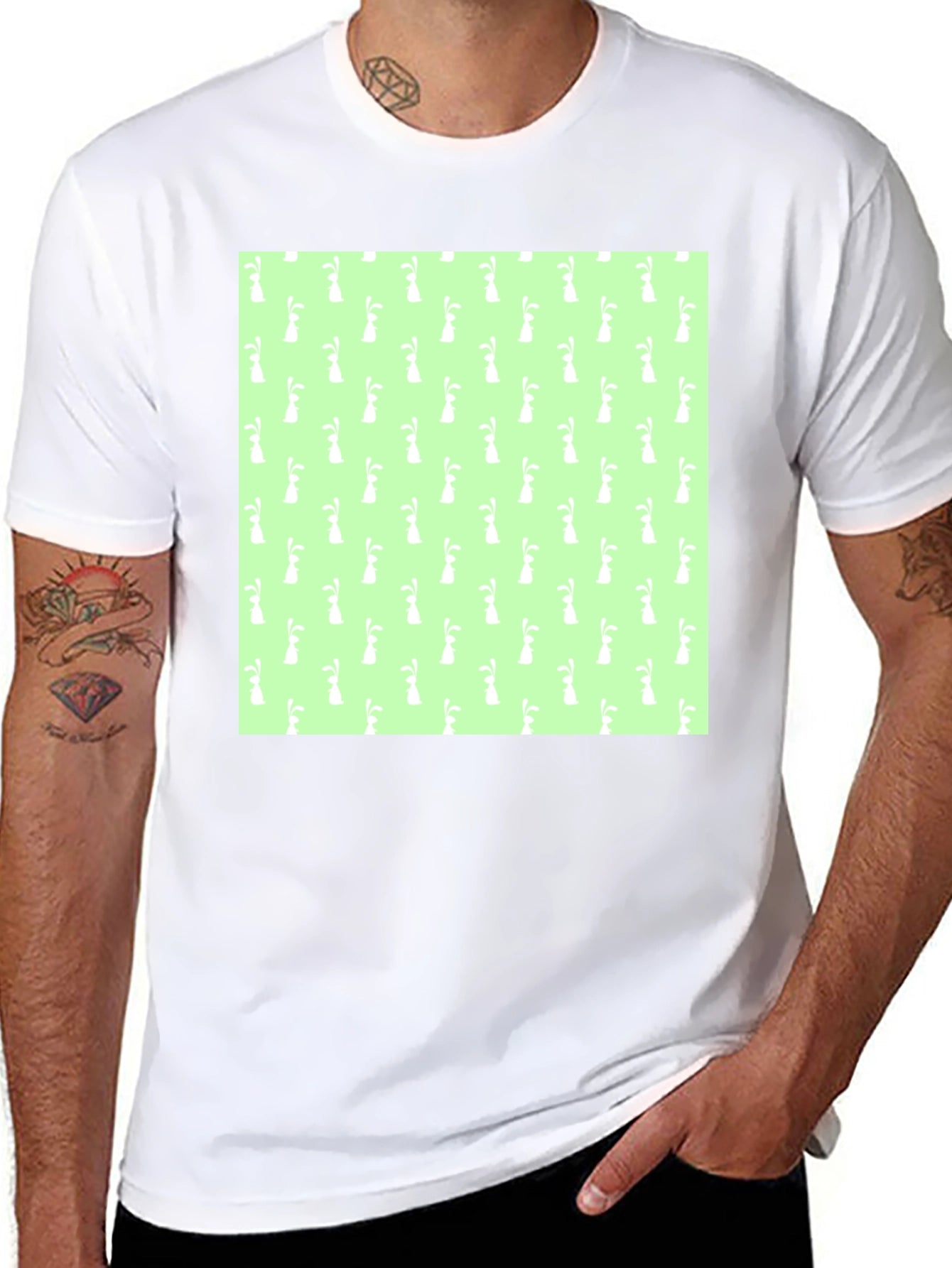 Easter Bunny Pattern Black T-Shirt