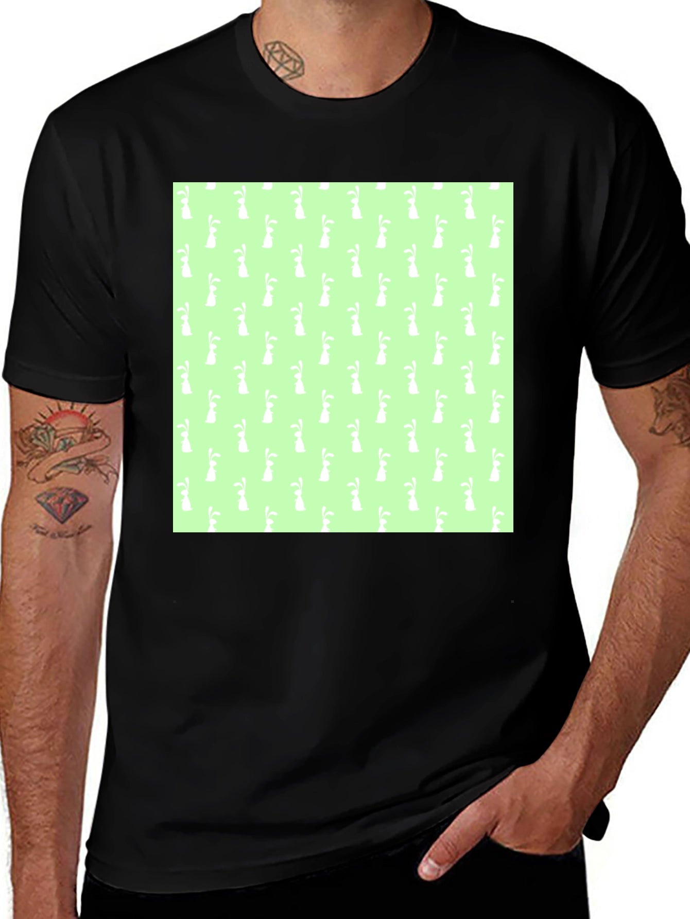 Easter Bunny Pattern Black T-Shirt