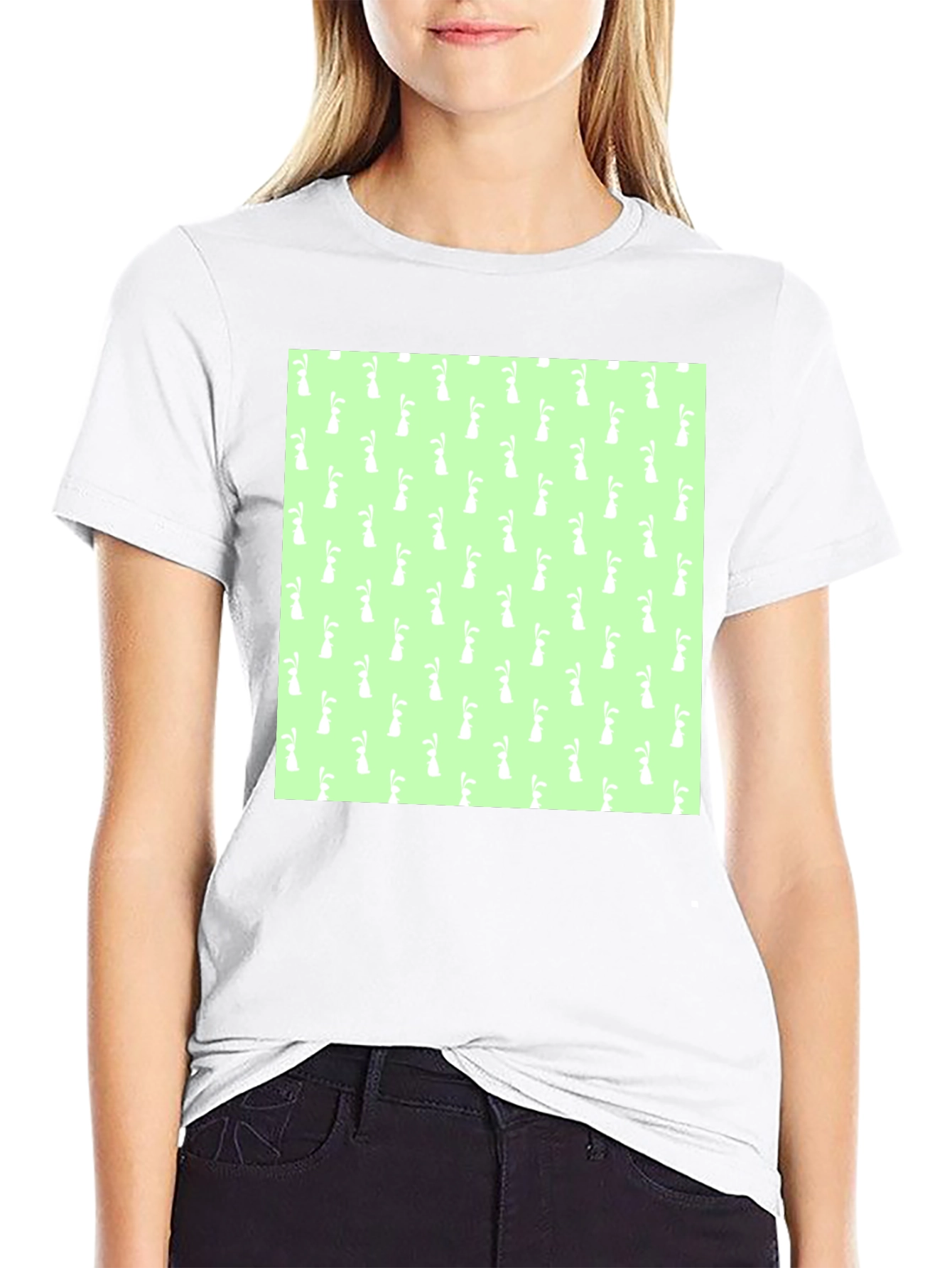 Easter Bunny Pattern Black T-Shirt
