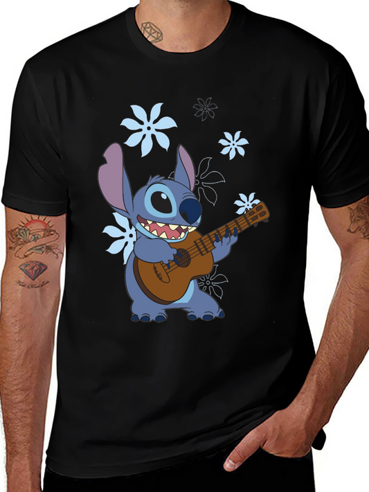 Stitch Ukulele Graphic T-Shirt - Black Cotton Tee