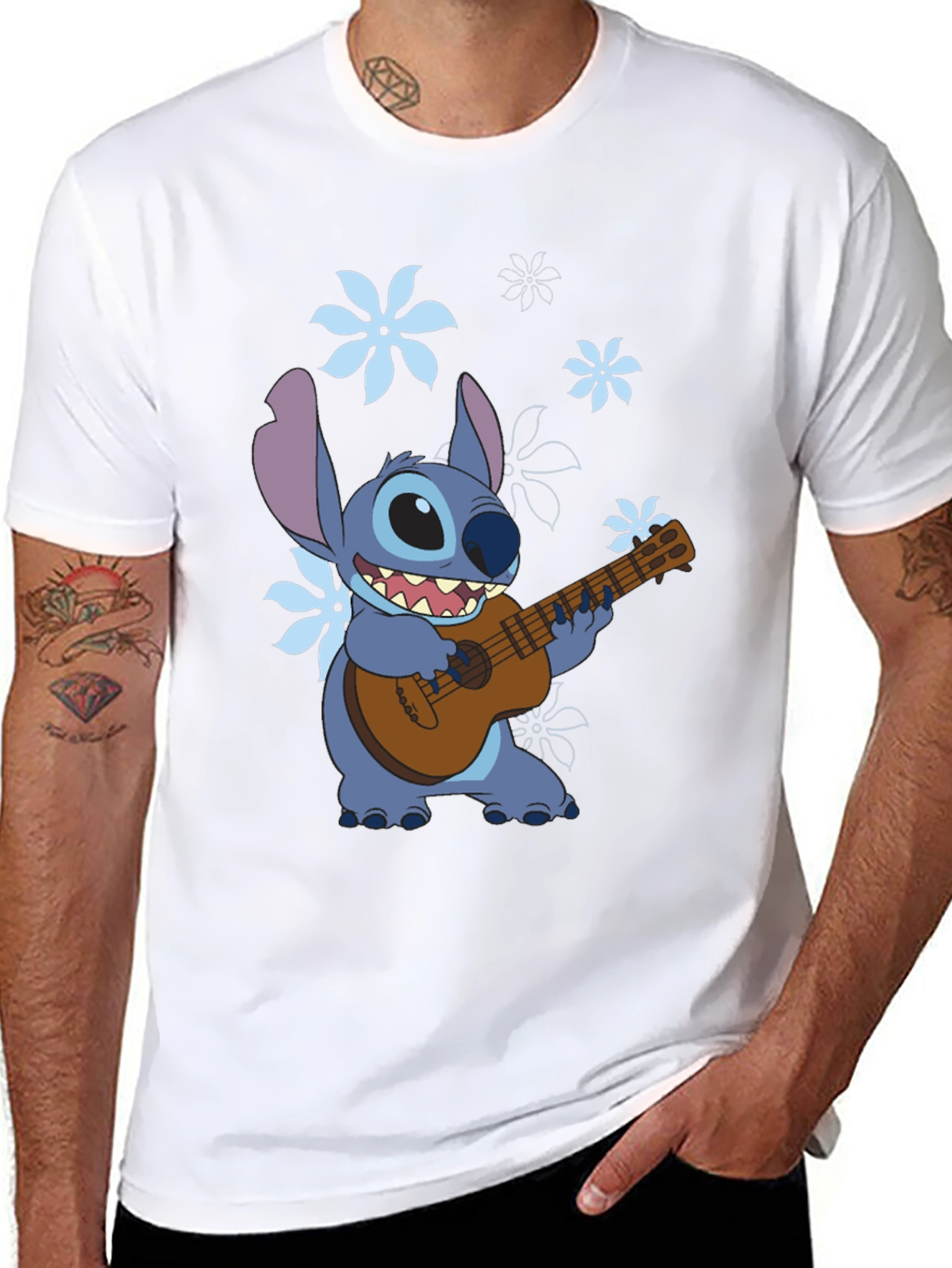 Stitch Ukulele Graphic T-Shirt - Black Cotton Tee