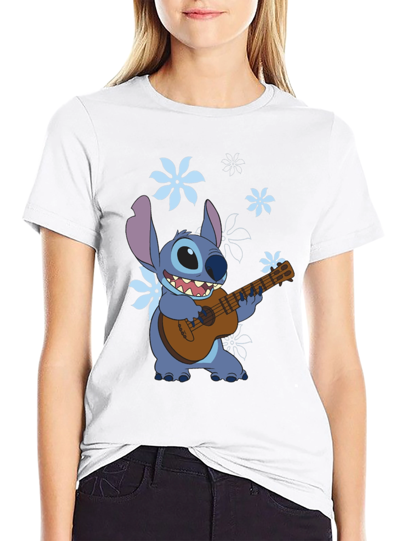 Stitch Ukulele Graphic T-Shirt - Black Cotton Tee