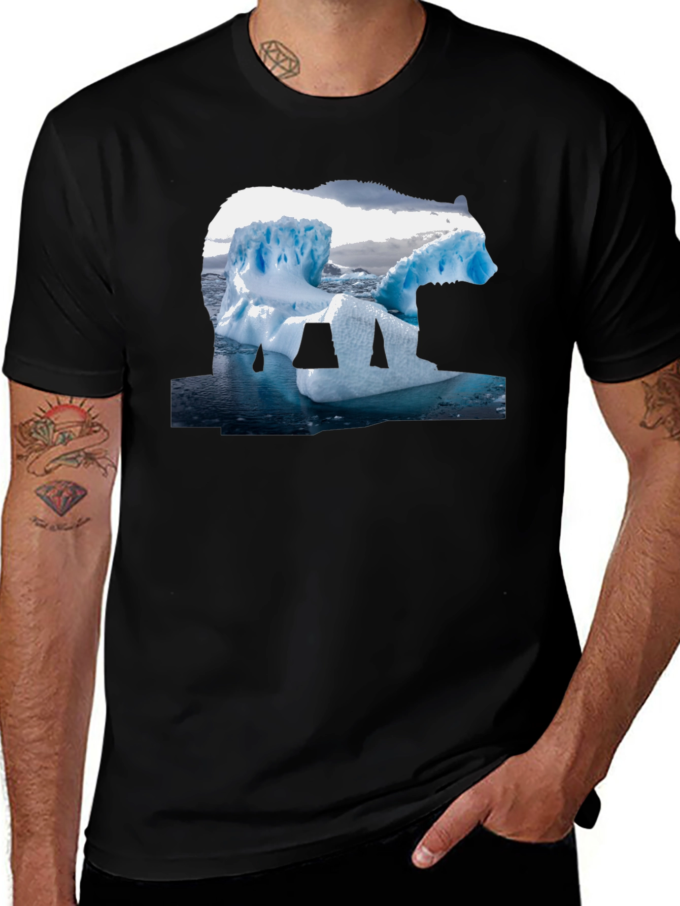 Polar Bear Iceberg Graphic Tee - Black Cotton T-Shirt