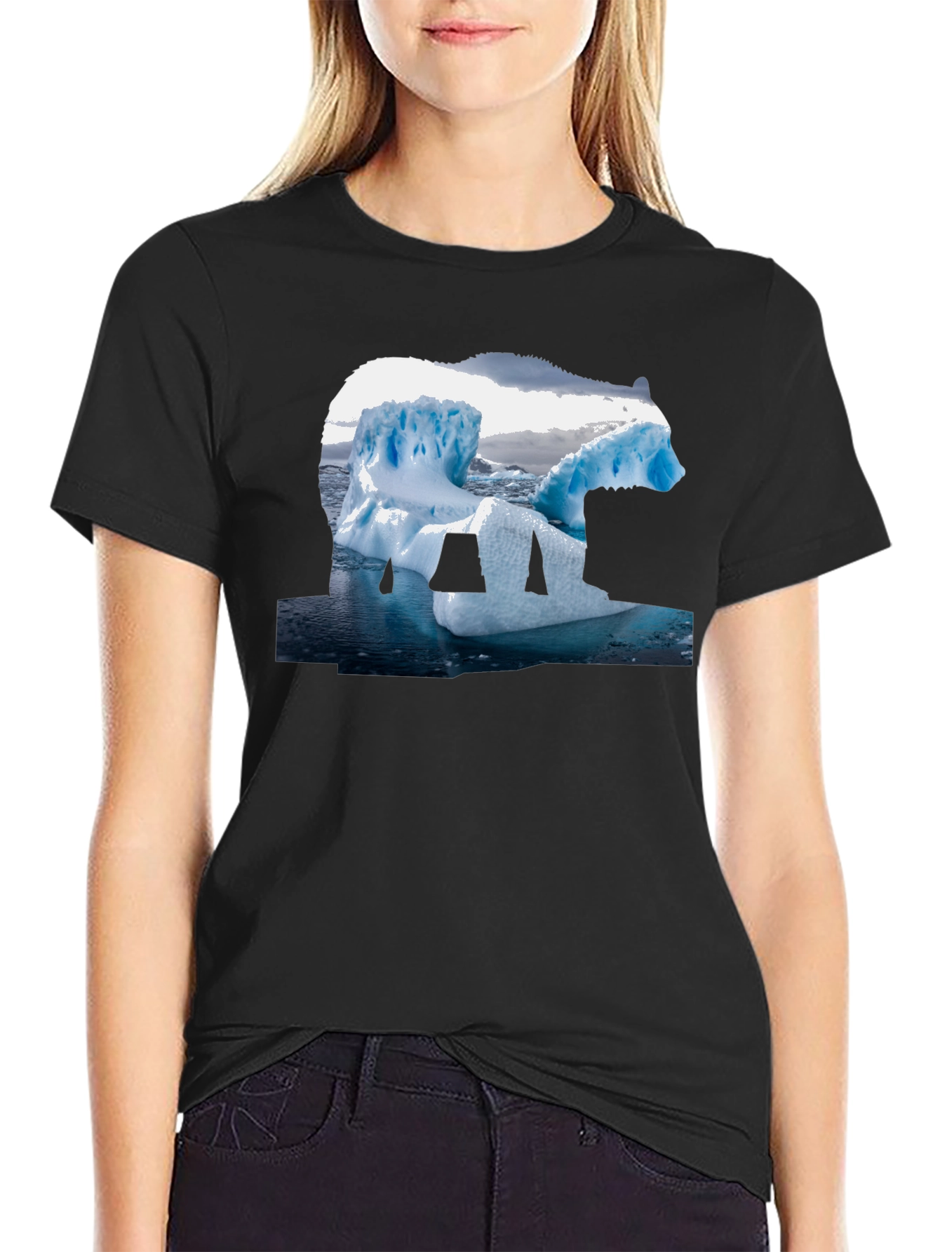 Polar Bear Iceberg Graphic Tee - Black Cotton T-Shirt