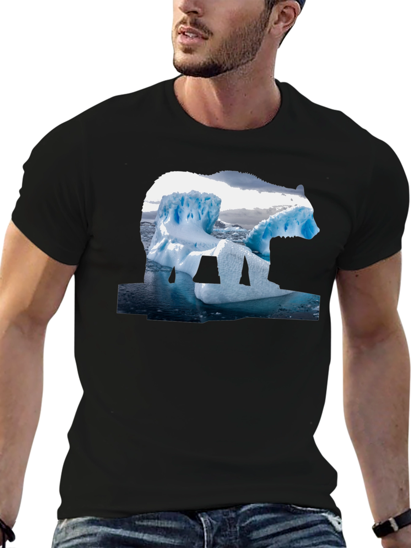 Polar Bear Iceberg Graphic Tee - Black Cotton T-Shirt