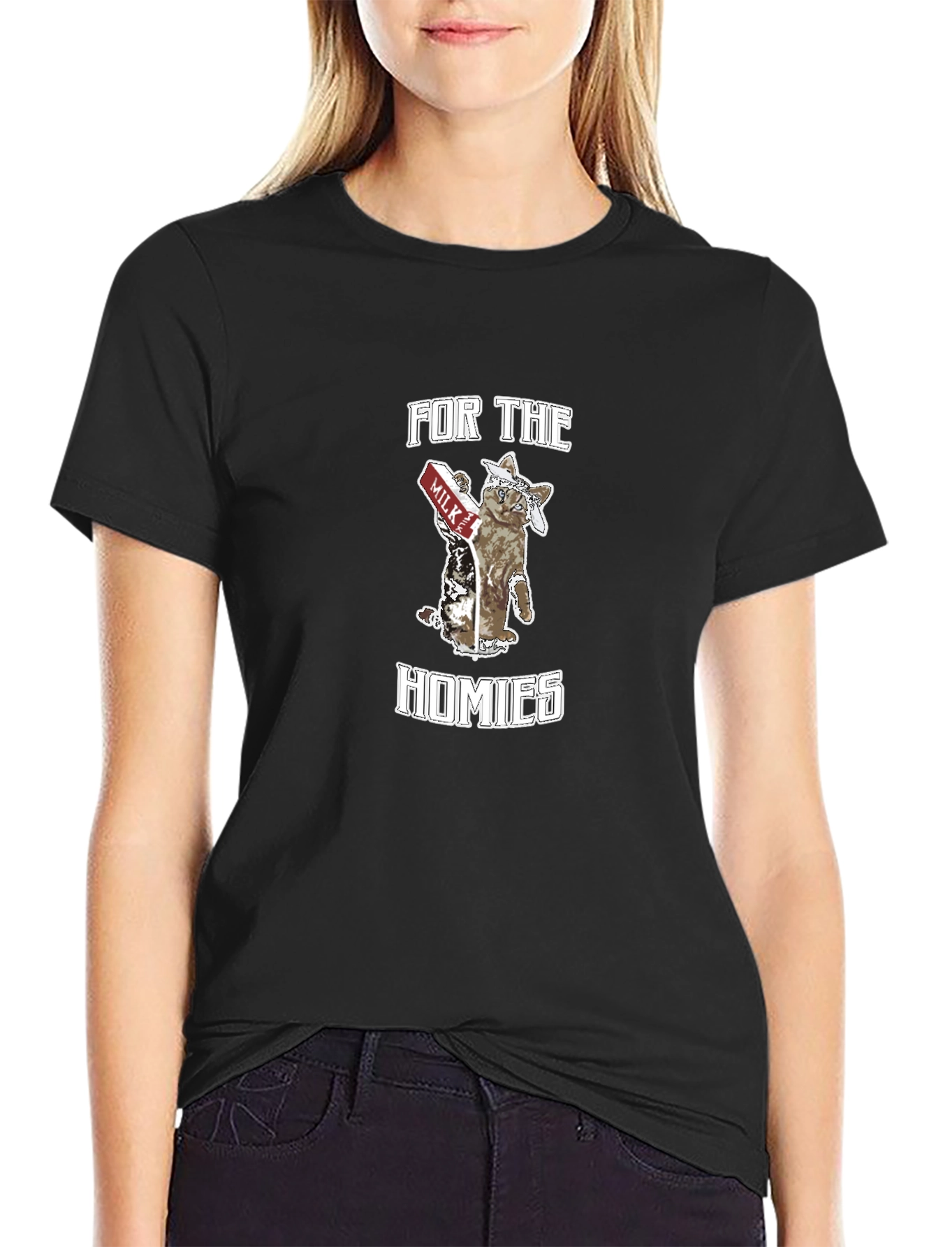 For The Homies Cat Graphic Tee - Black