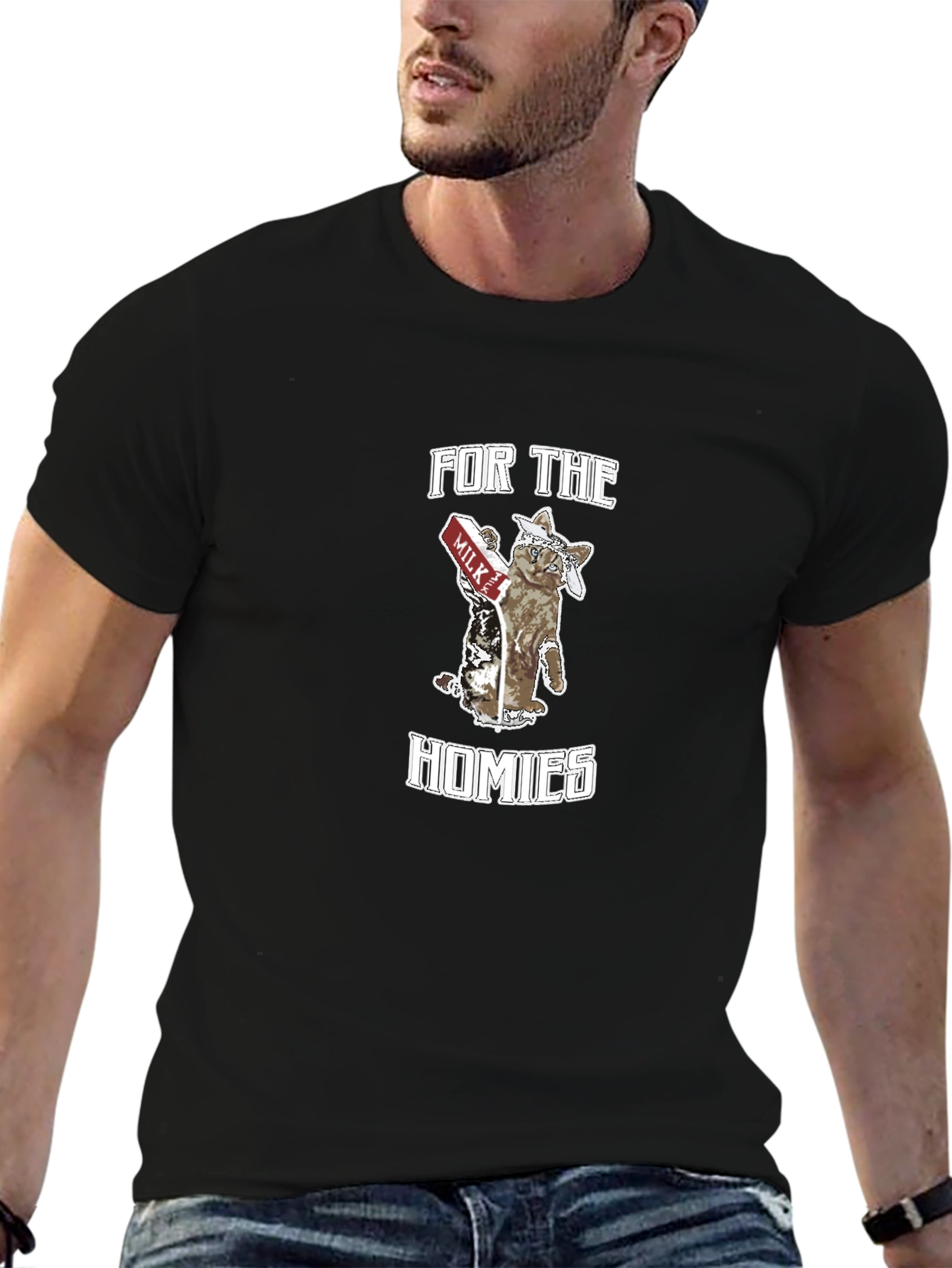 For The Homies Cat Graphic Tee - Black