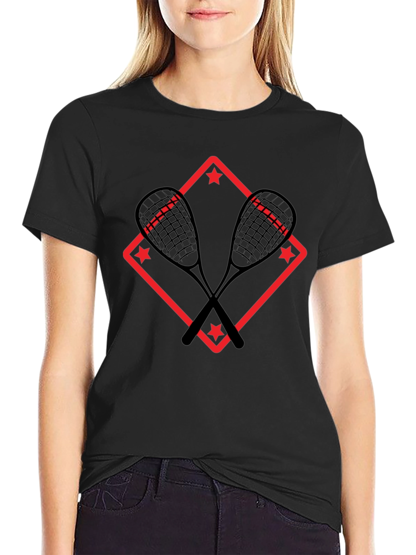 Squash Racket Graphic T-Shirt - Black