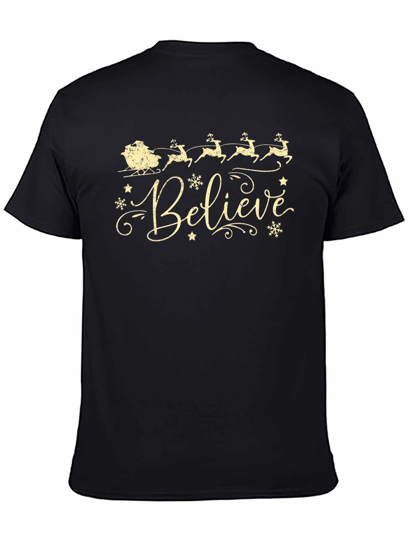 Believe Christmas T-Shirt Reindeer Santa Sleigh Holiday Tee