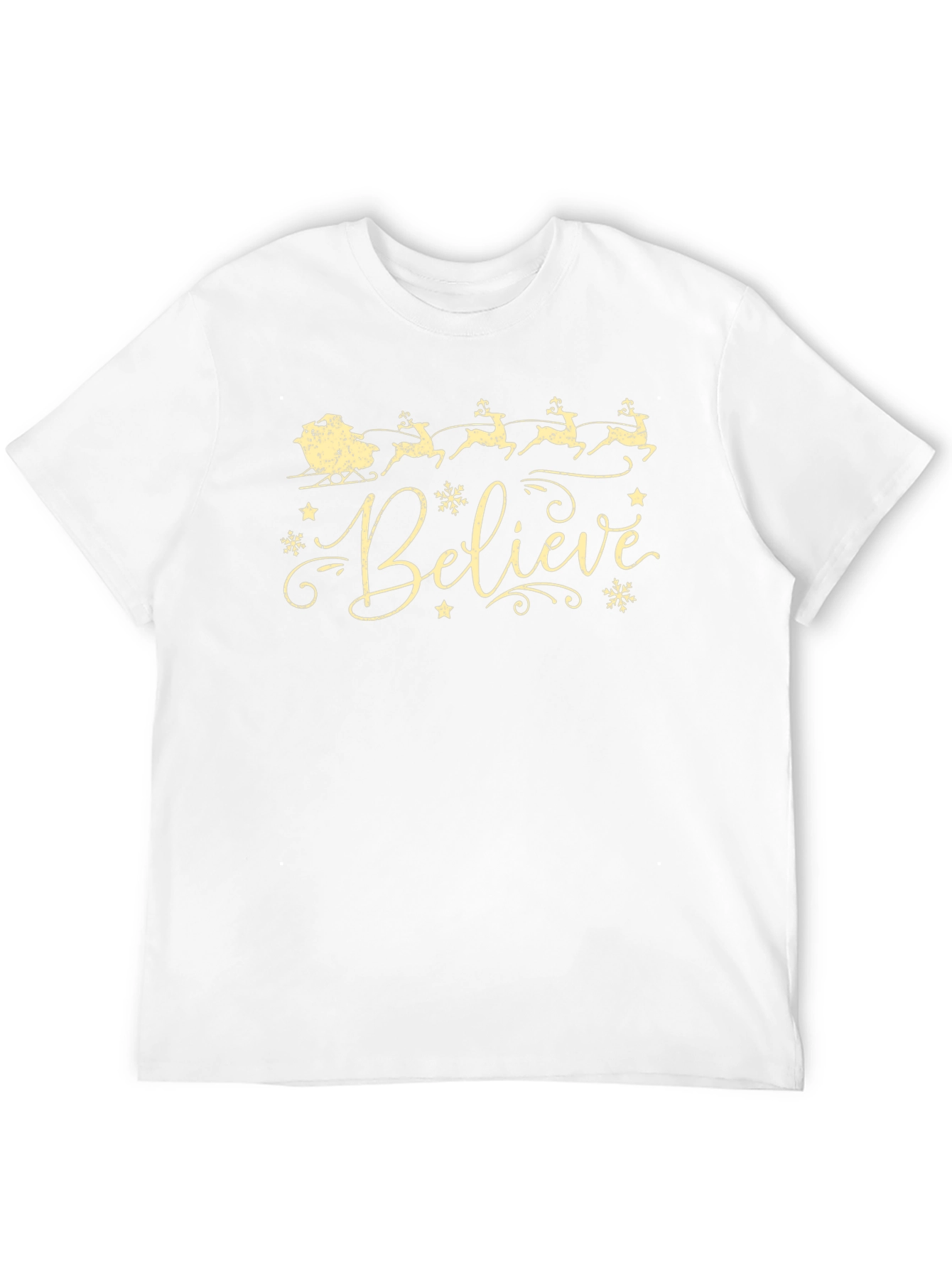 Believe Christmas T-Shirt Reindeer Santa Sleigh Holiday Tee