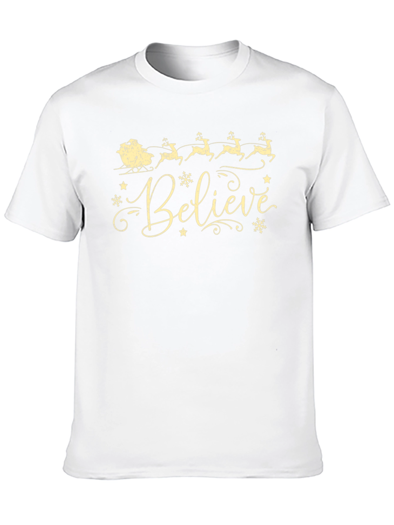 Believe Christmas T-Shirt Reindeer Santa Sleigh Holiday Tee