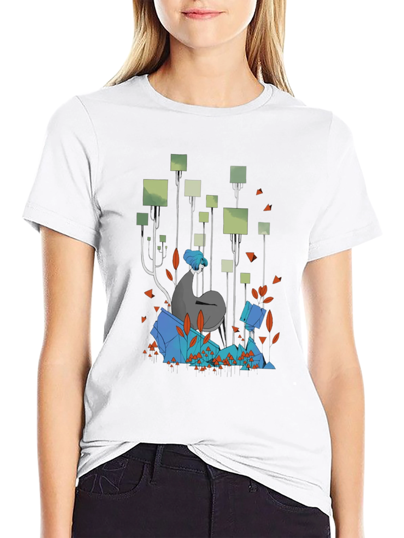 Abstract Geometric Forest Graphic Tee - Black