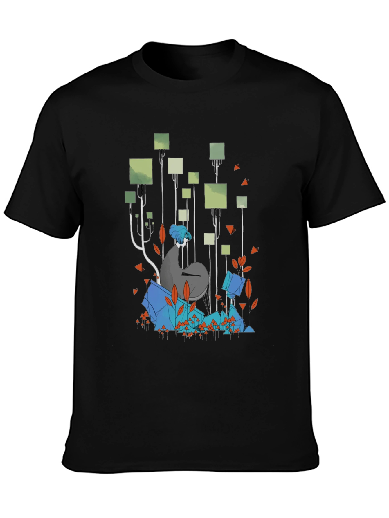Abstract Geometric Forest Graphic Tee - Black