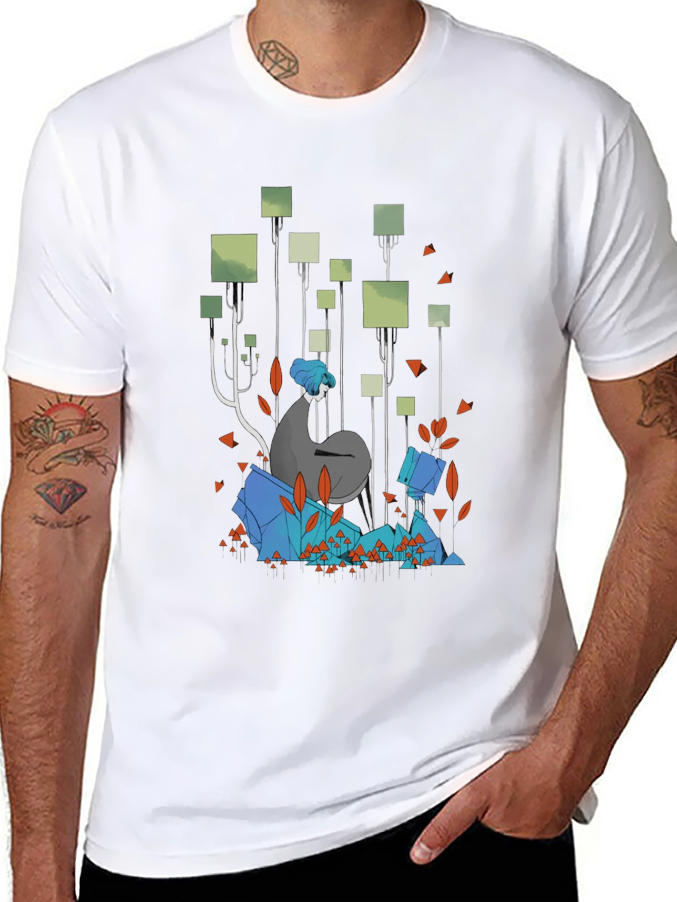 Abstract Geometric Forest Graphic Tee - Black