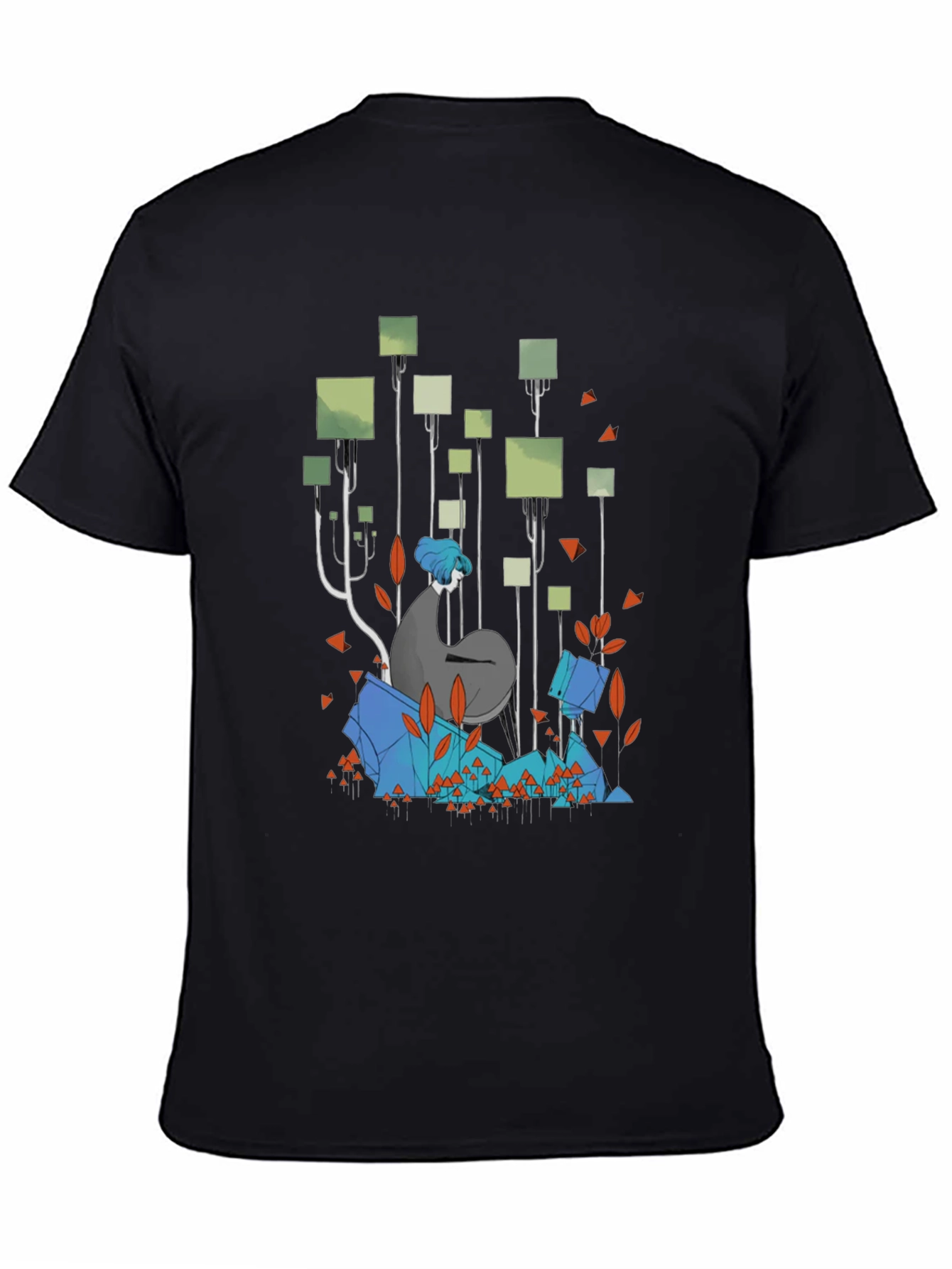 Abstract Geometric Forest Graphic Tee - Black