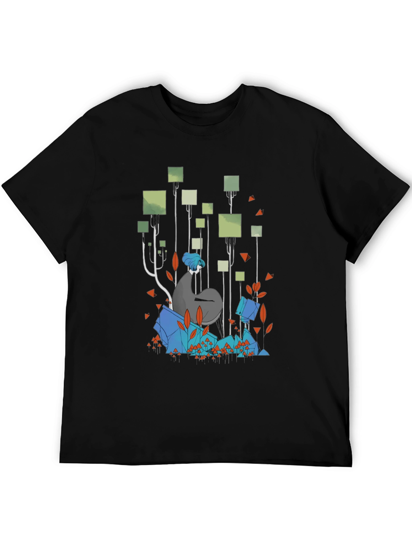 Abstract Geometric Forest Graphic Tee - Black