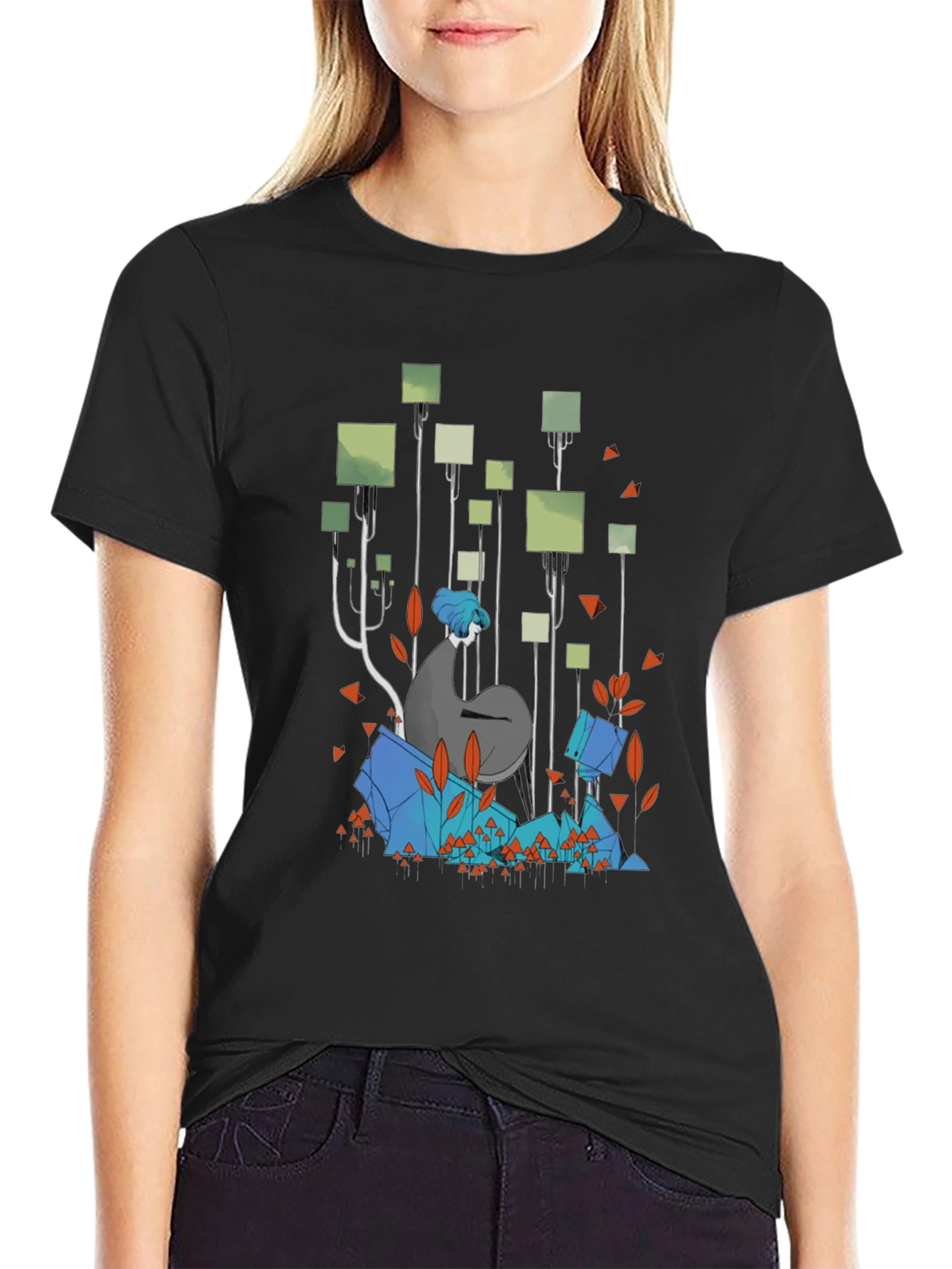Abstract Geometric Forest Graphic Tee - Black