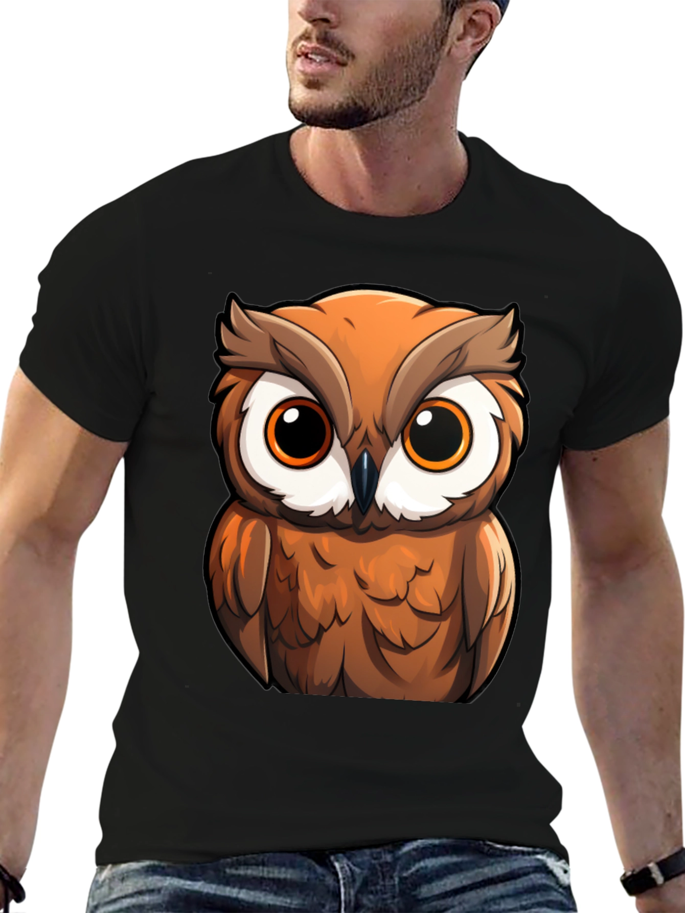 Owl Cartoon Graphic Black T-Shirt