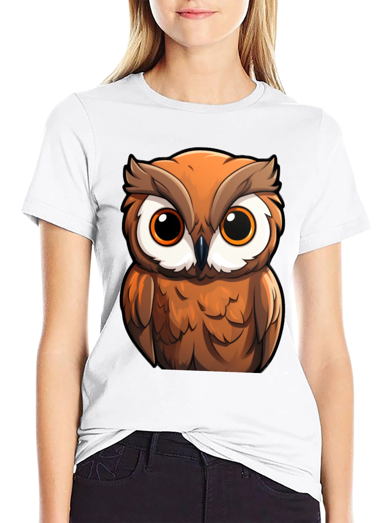 Owl Cartoon Graphic Black T-Shirt