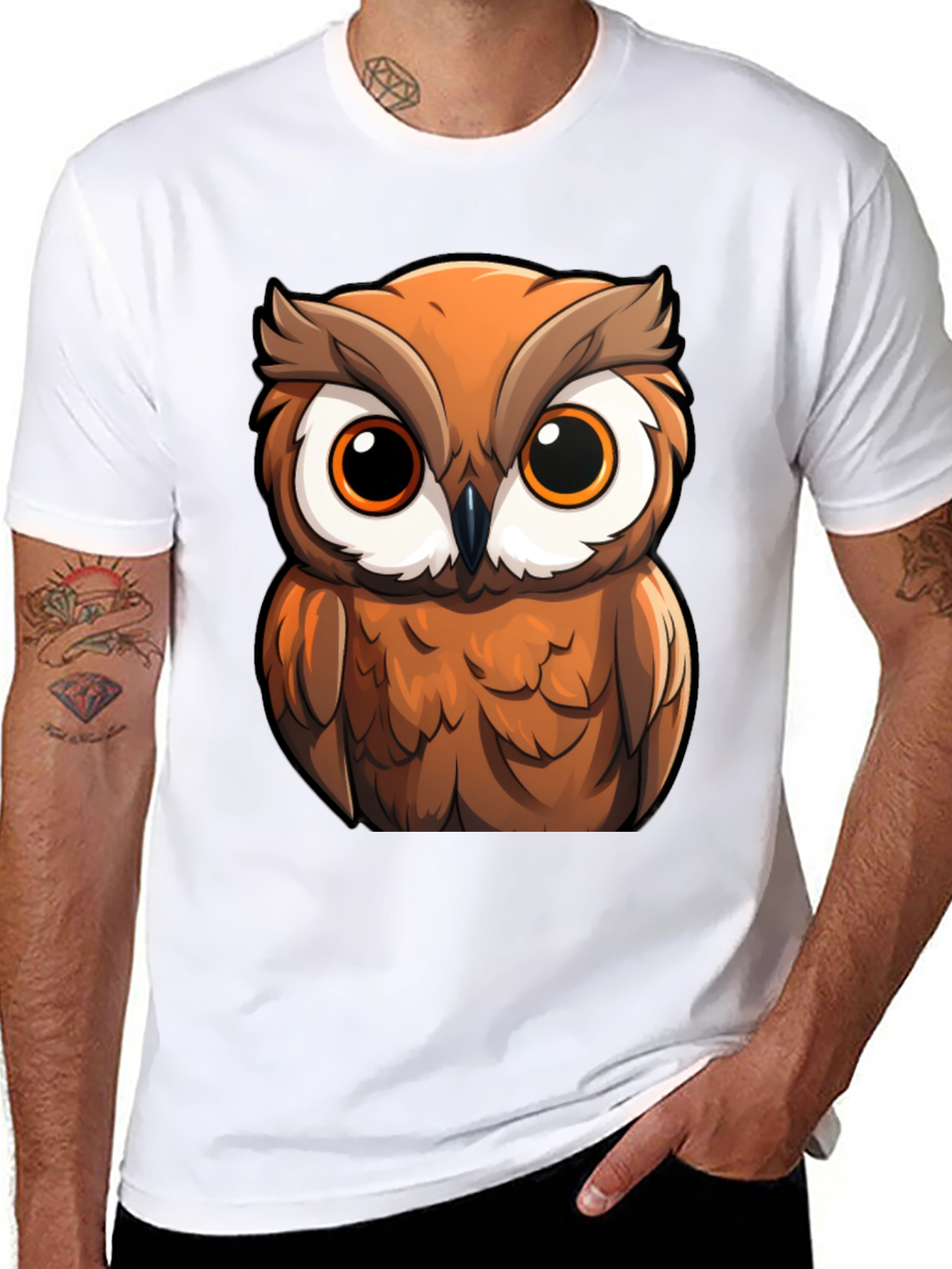Owl Cartoon Graphic Black T-Shirt