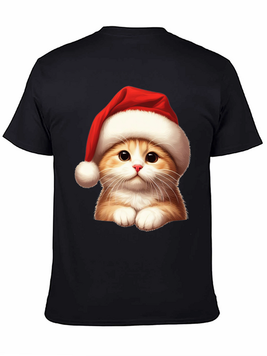 Festive Cat Tee - Santa Hat Holiday Shirt