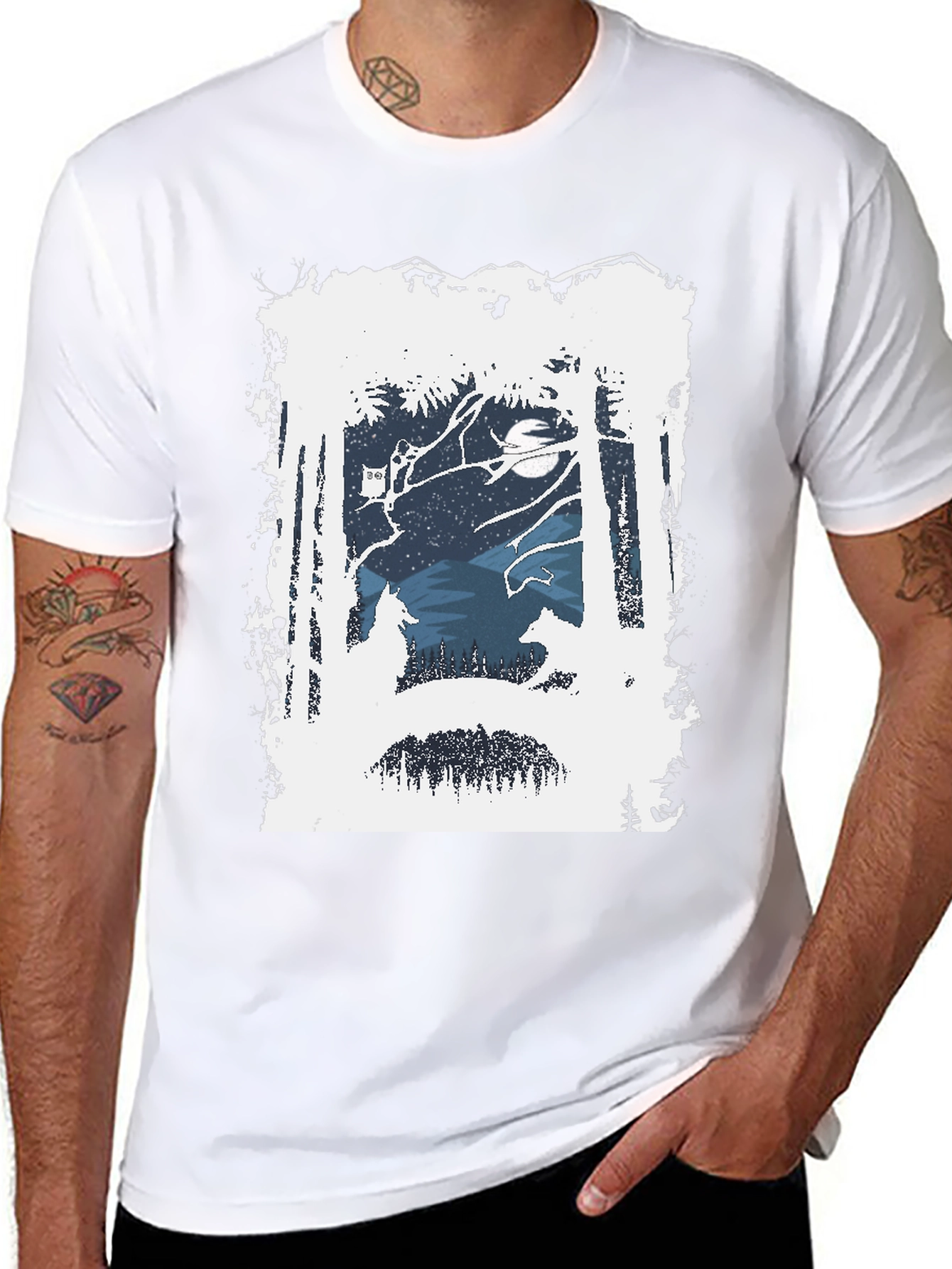Wolf Silhouette Forest Graphic Tee