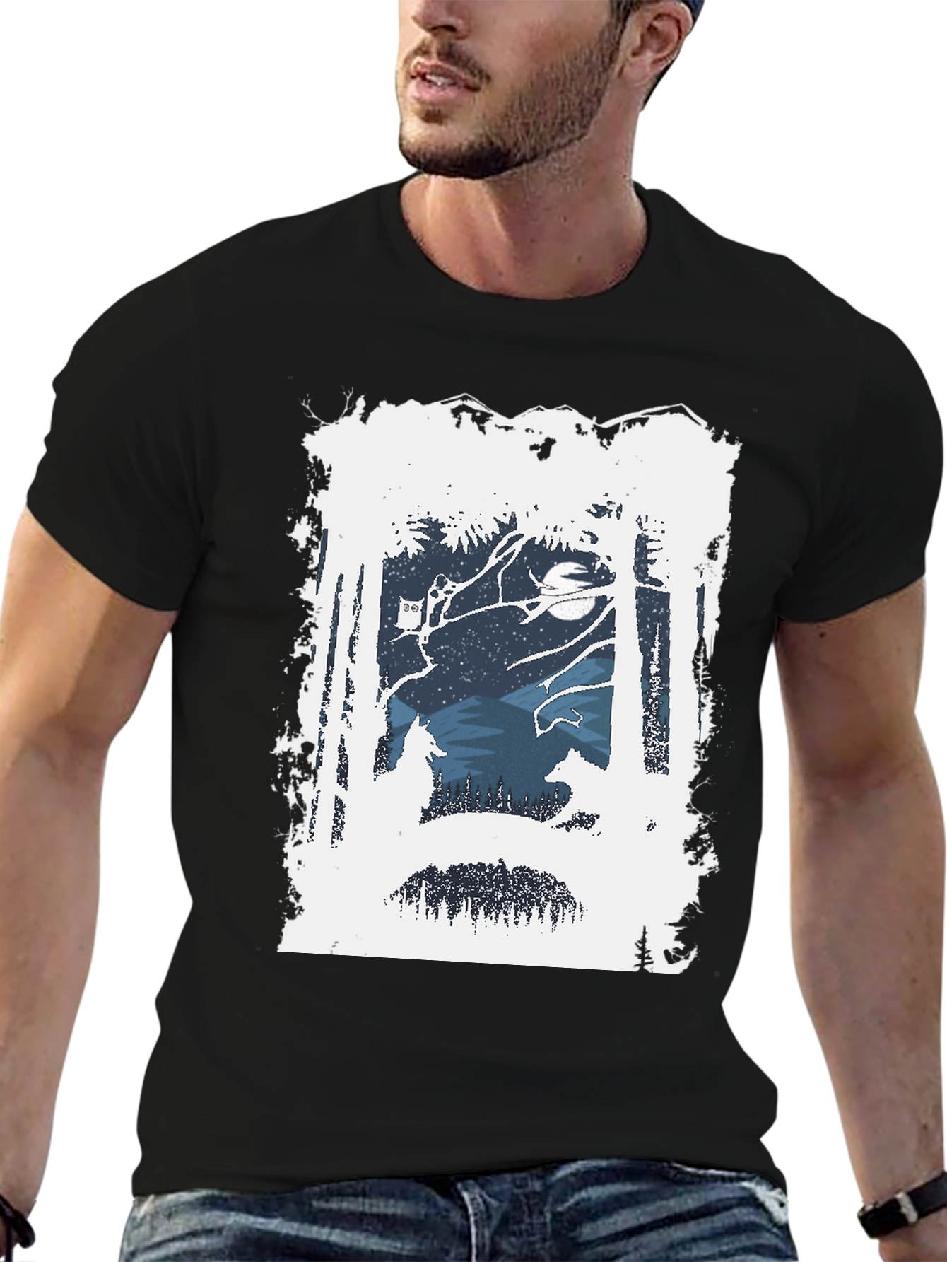 Wolf Silhouette Forest Graphic Tee