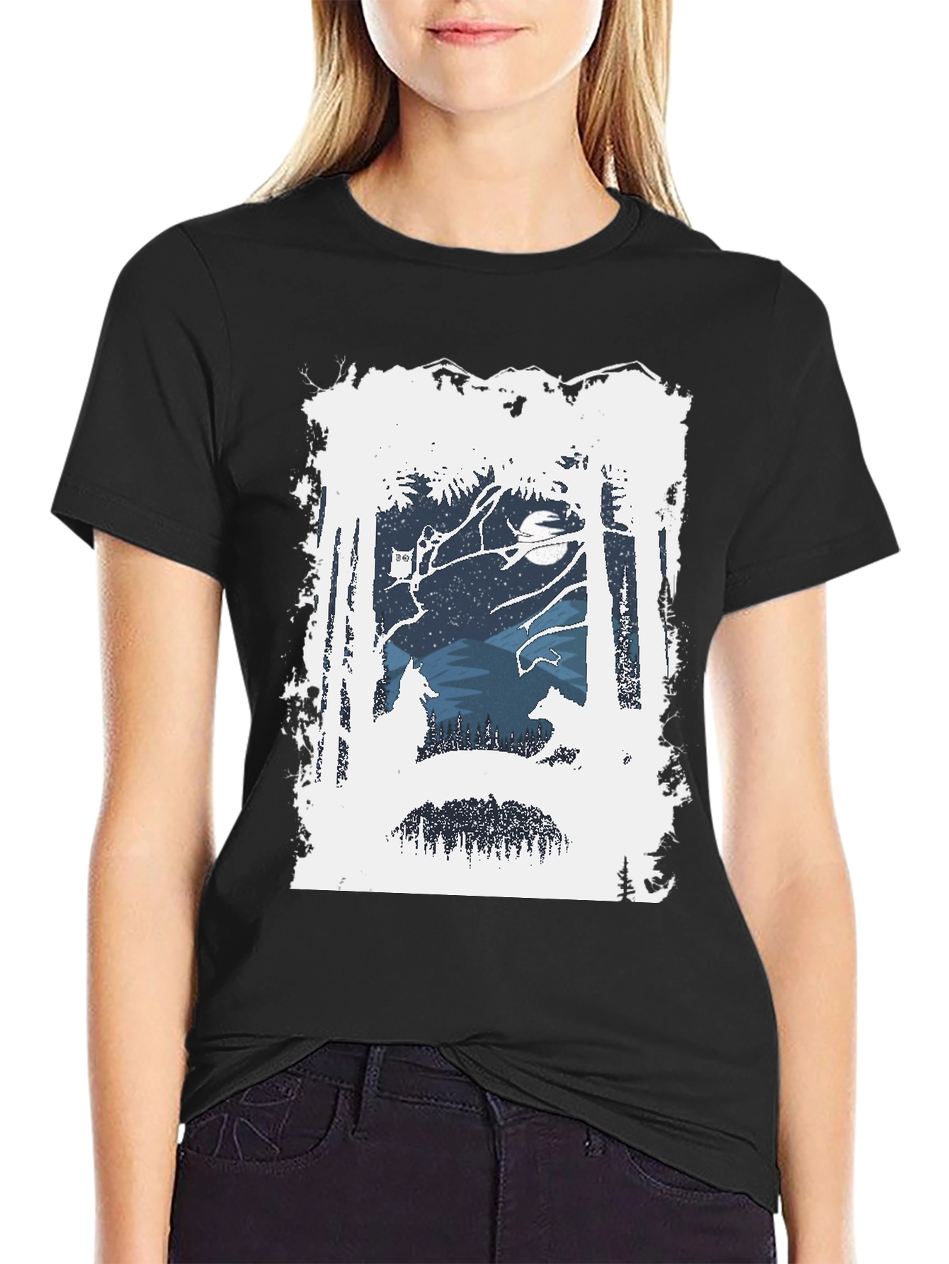 Wolf Silhouette Forest Graphic Tee