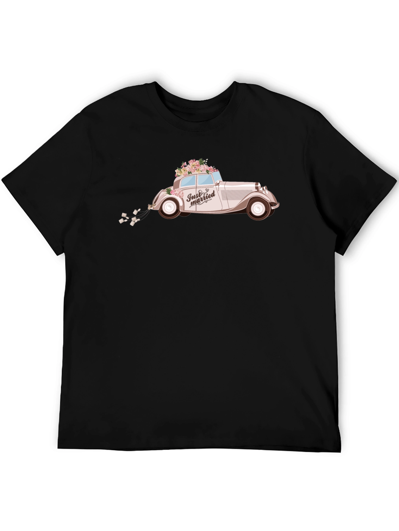 Just Married Car Graphic Tee - Classic Wedding Style