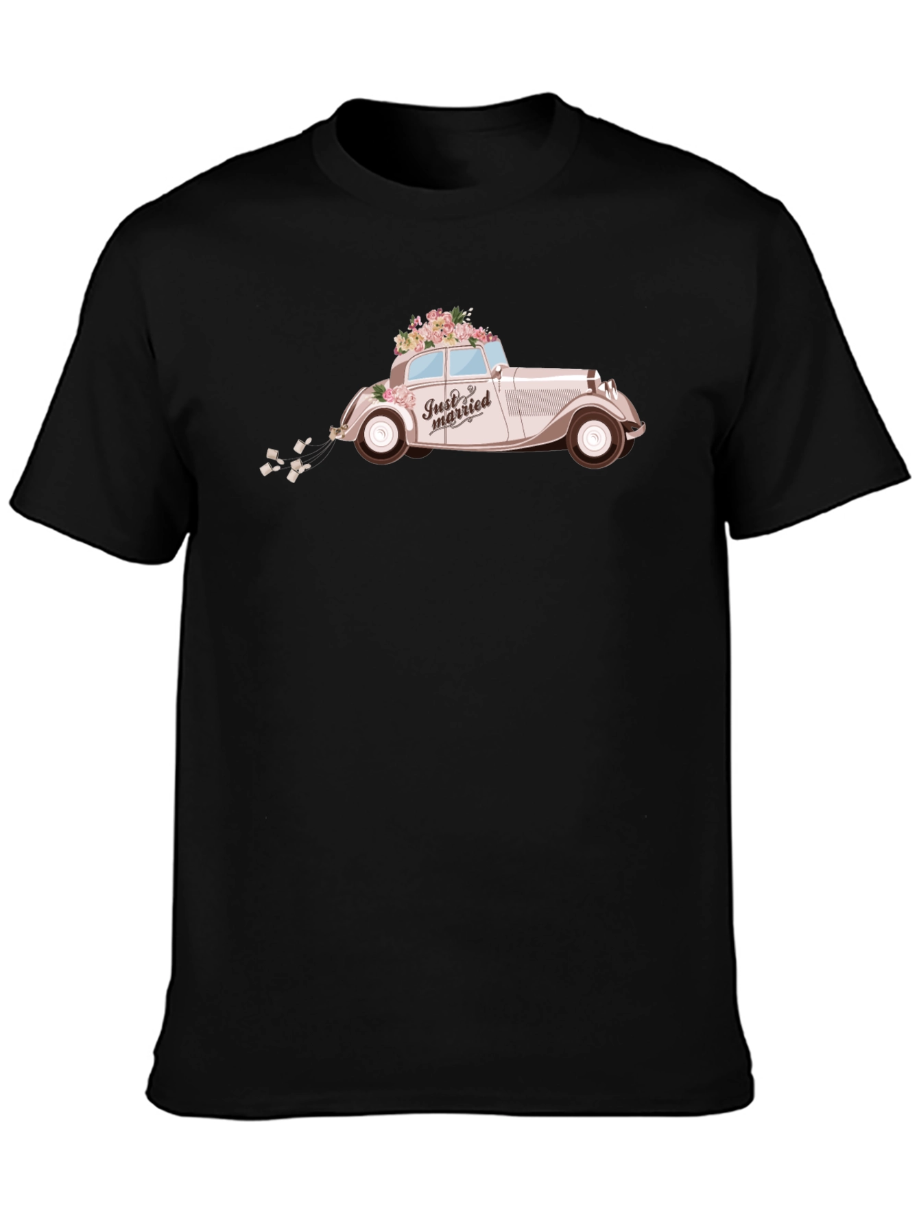 Just Married Car Graphic Tee - Classic Wedding Style