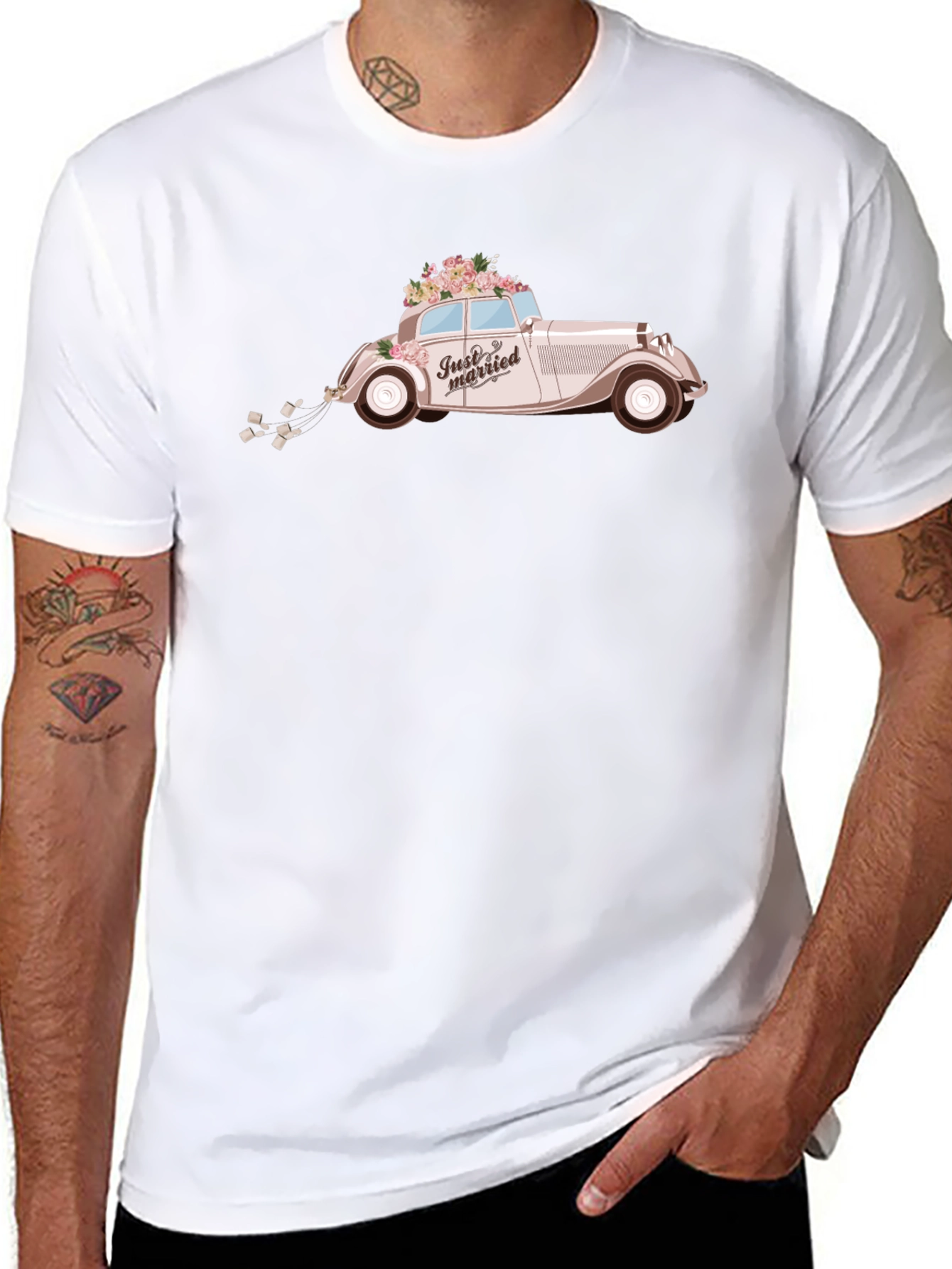 Just Married Car Graphic Tee - Classic Wedding Style