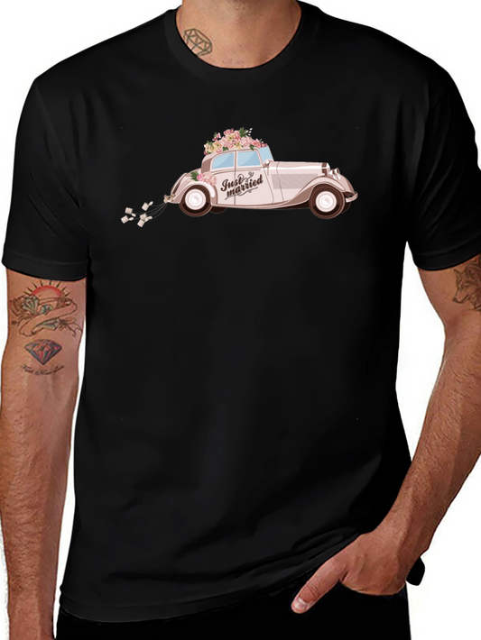 Just Married Car Graphic Tee - Classic Wedding Style