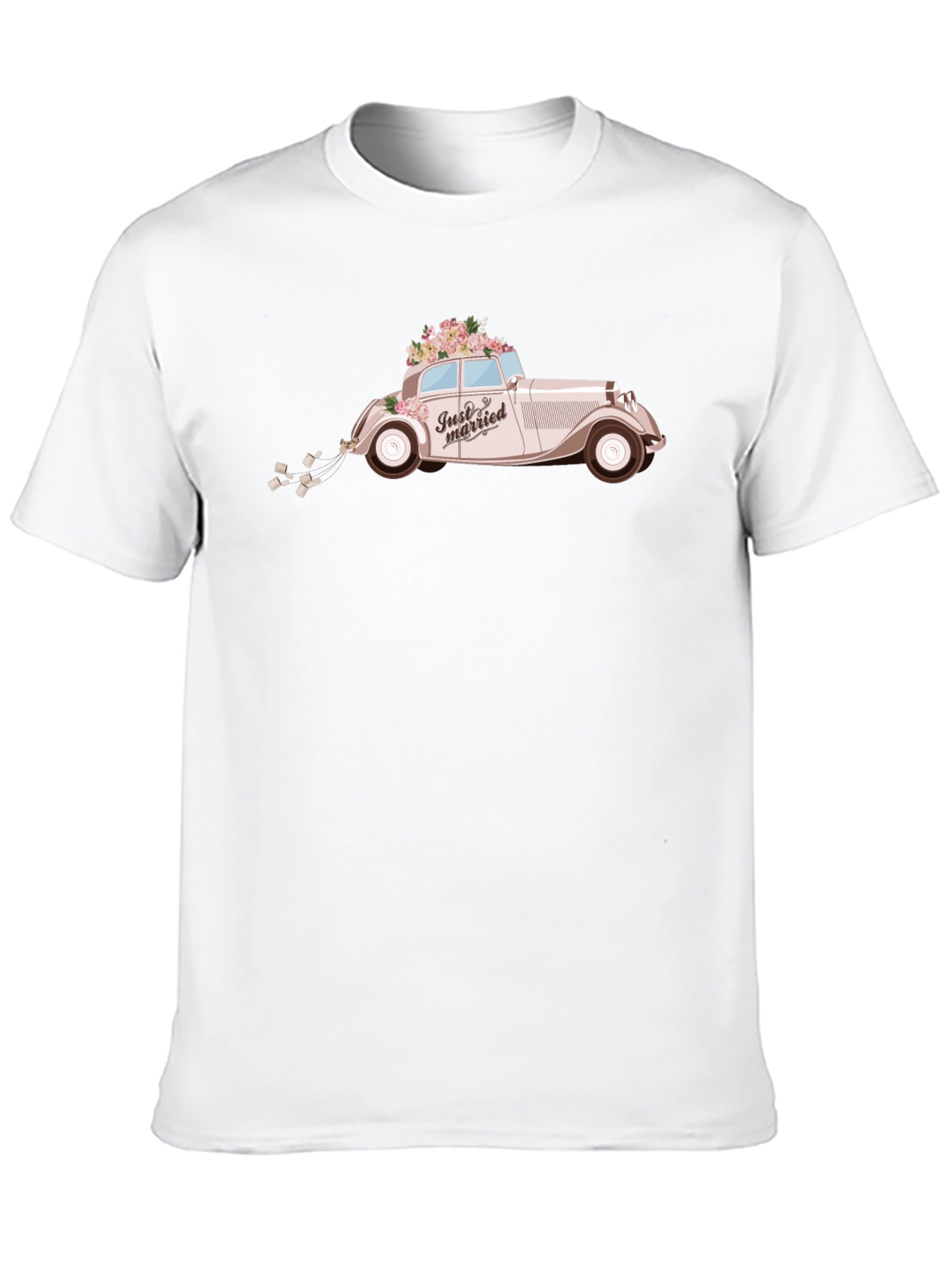 Just Married Car Graphic Tee - Classic Wedding Style