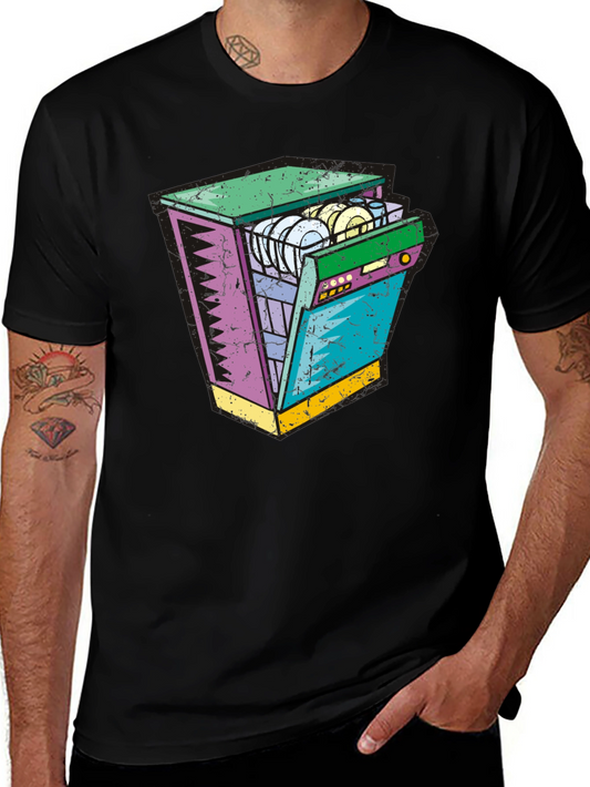 Retro Dishwasher Graphic Tee - Quirky Kitchen Humor Shirt