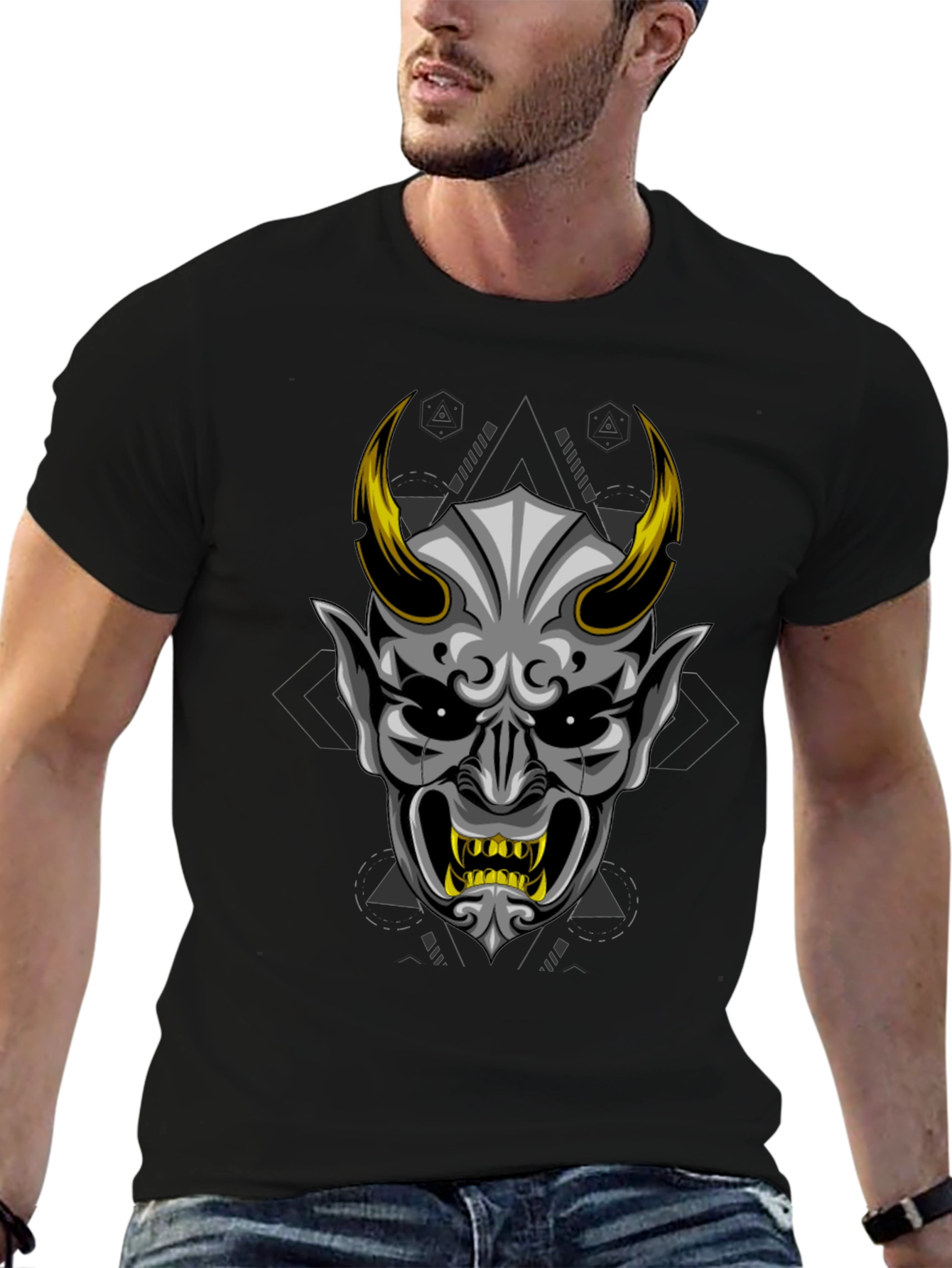Mens Black Oni Demon Graphic Tee
