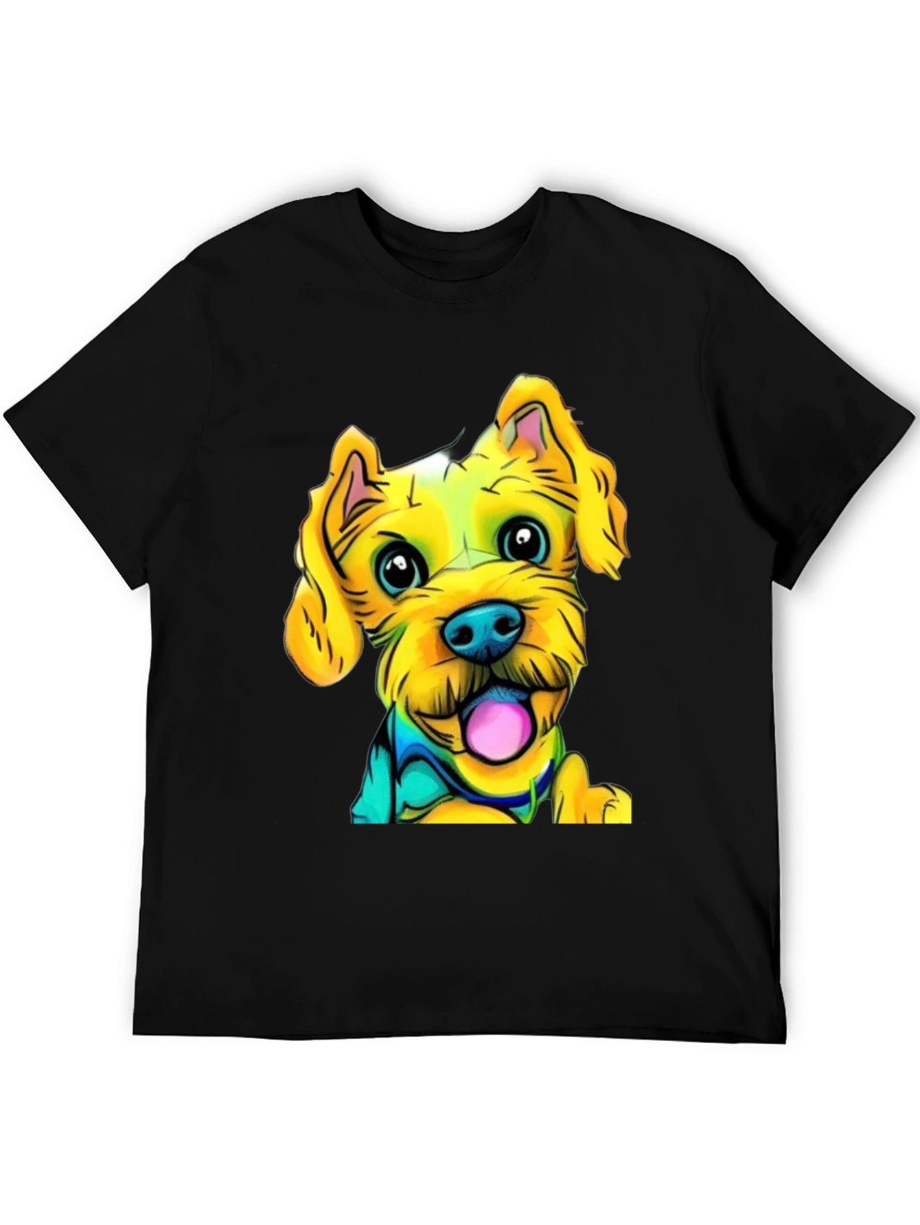 Dog Cartoon Print Black T-Shirt