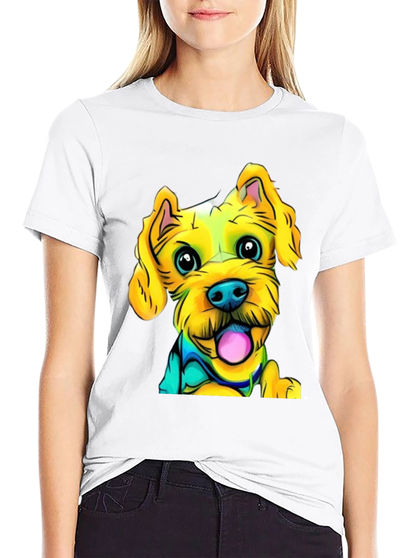 Dog Cartoon Print Black T-Shirt