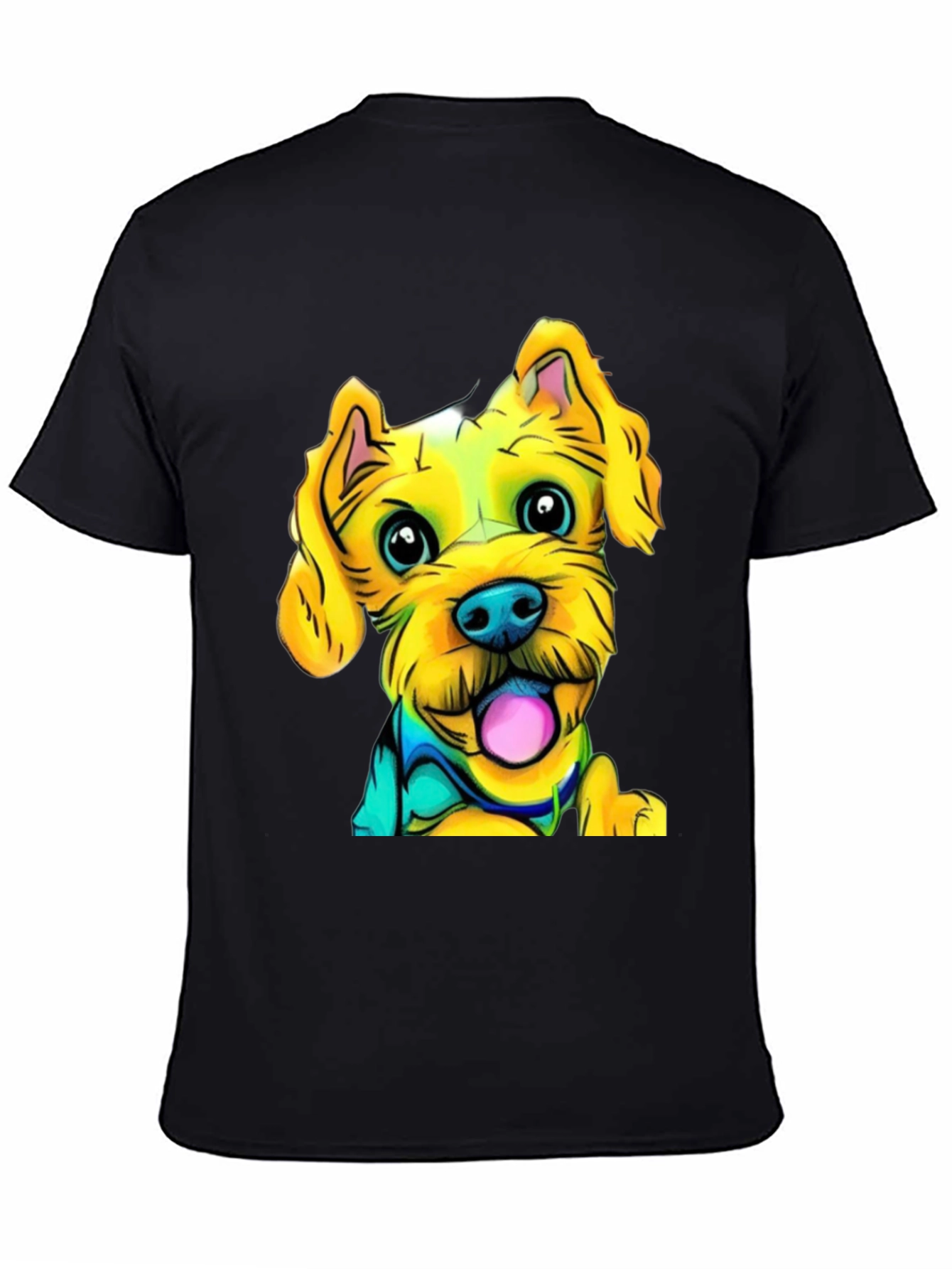 Dog Cartoon Print Black T-Shirt