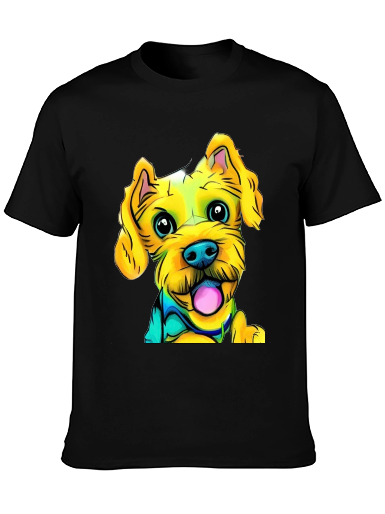 Dog Cartoon Print Black T-Shirt