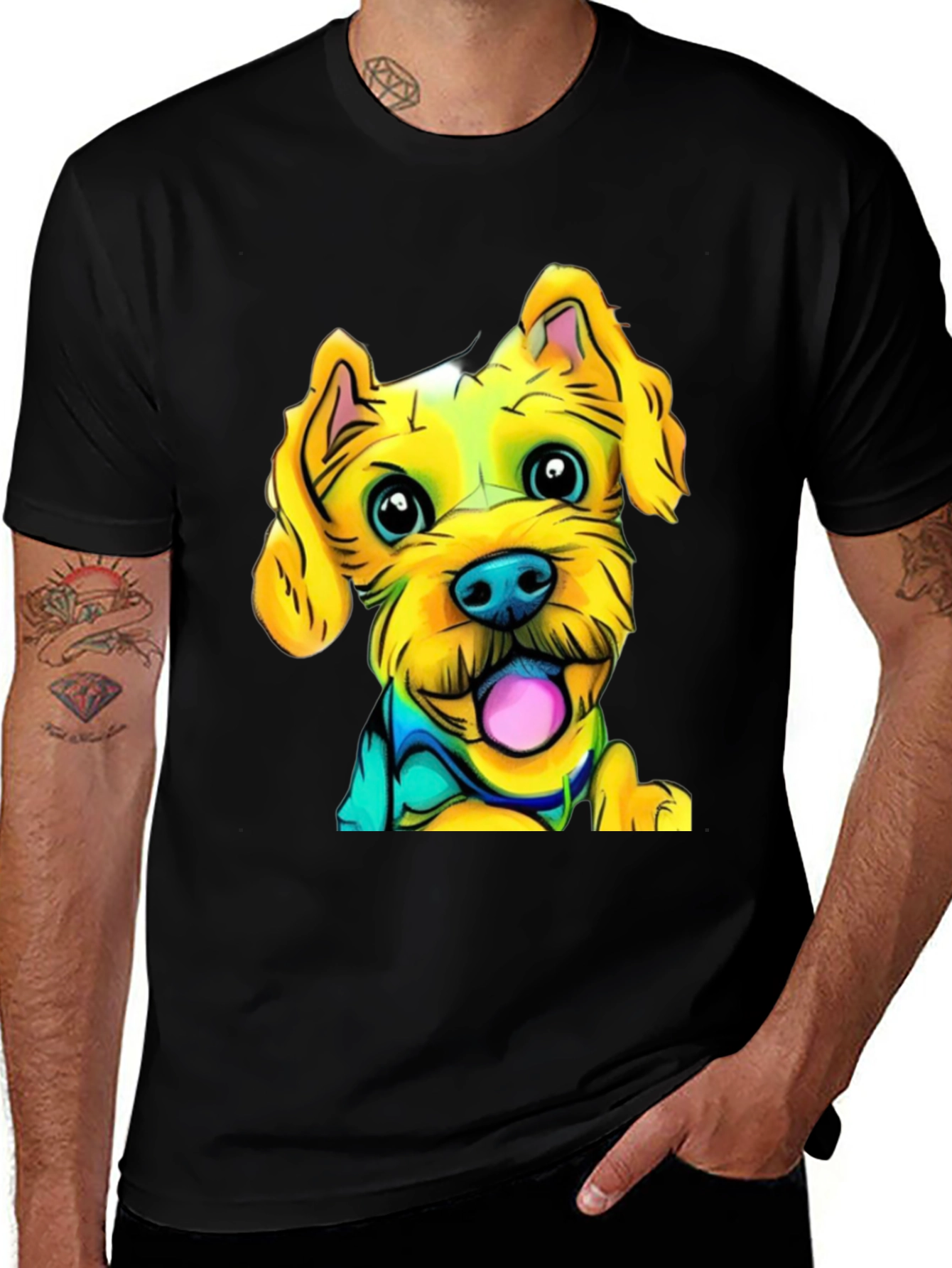 Dog Cartoon Print Black T-Shirt
