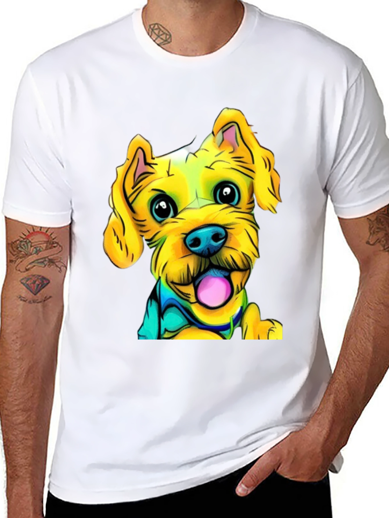 Dog Cartoon Print Black T-Shirt